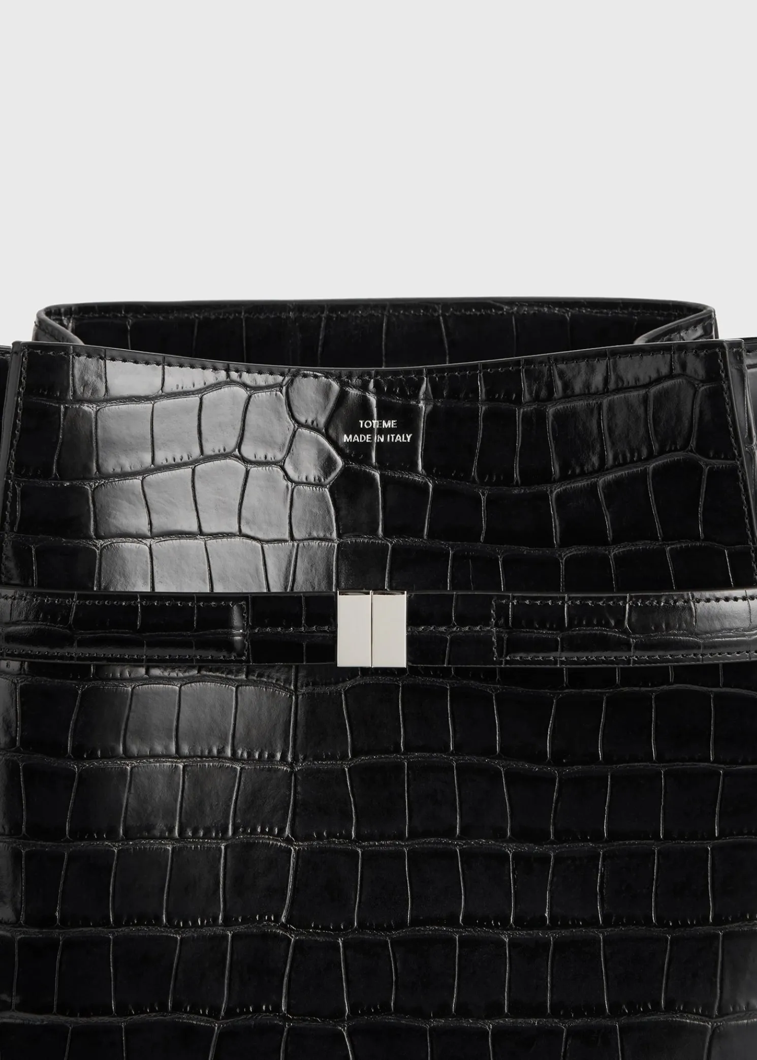 Belted croco-embossed bucket bag black