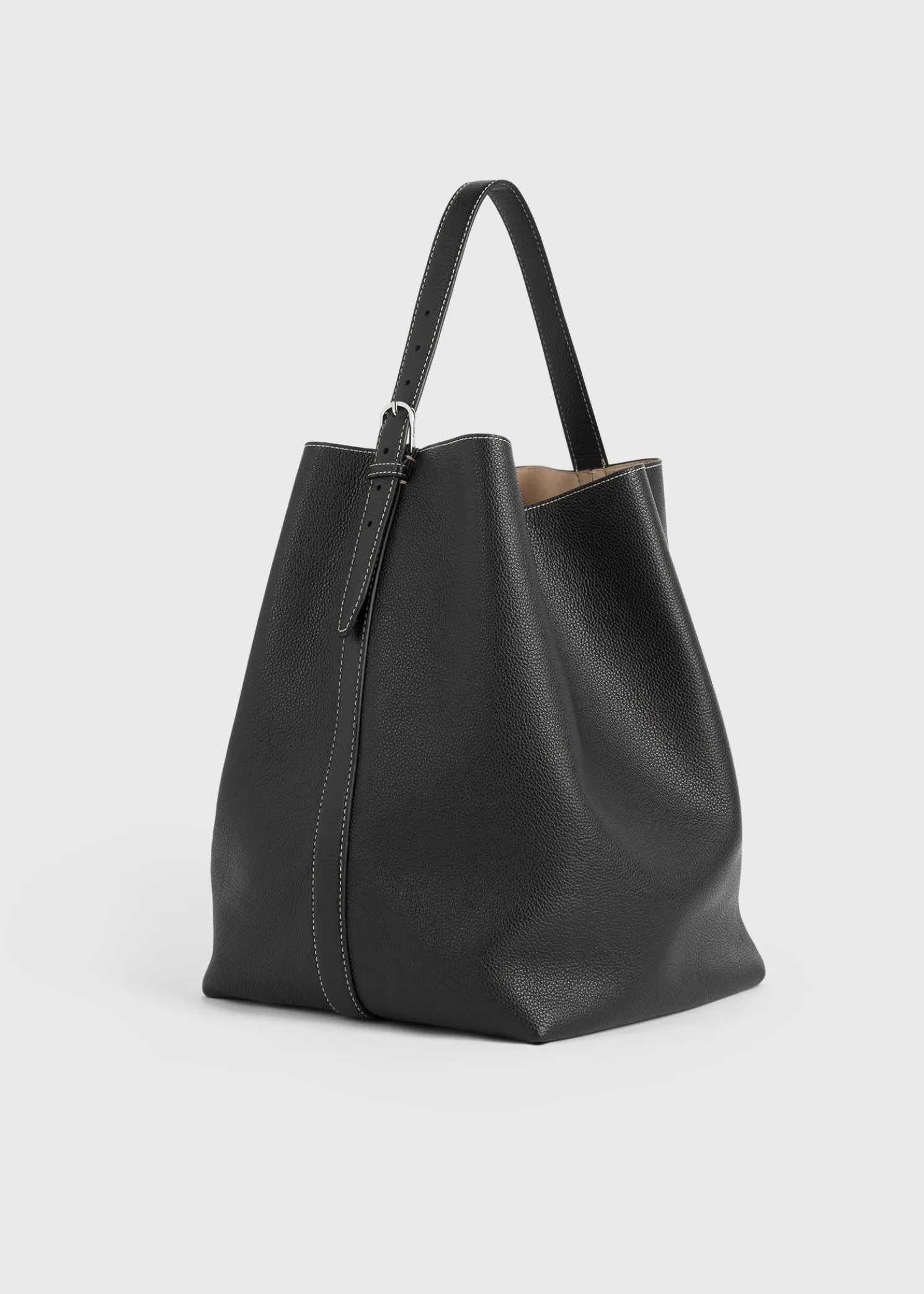 Belted grained-leather tote black