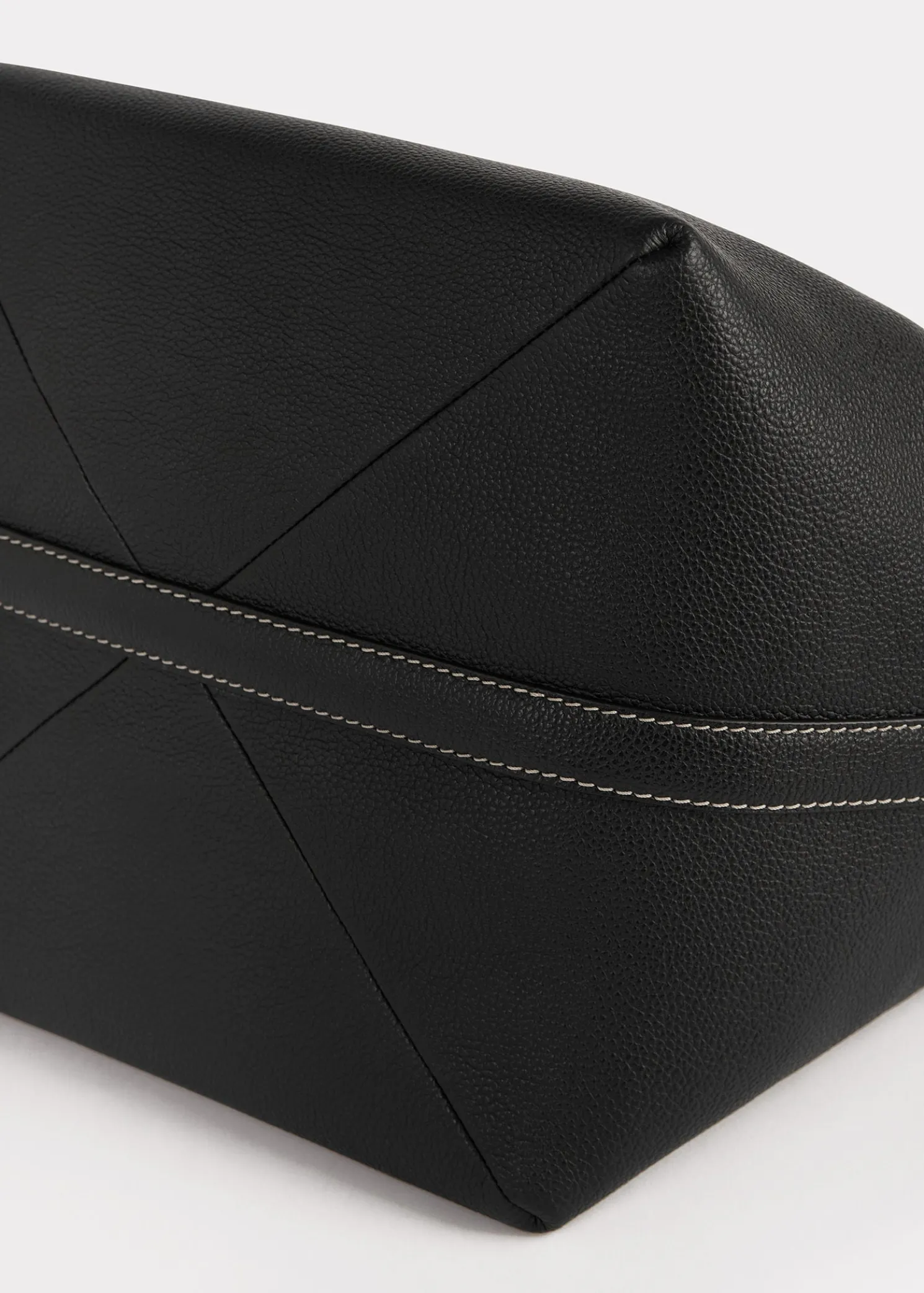 Belted grained-leather tote black