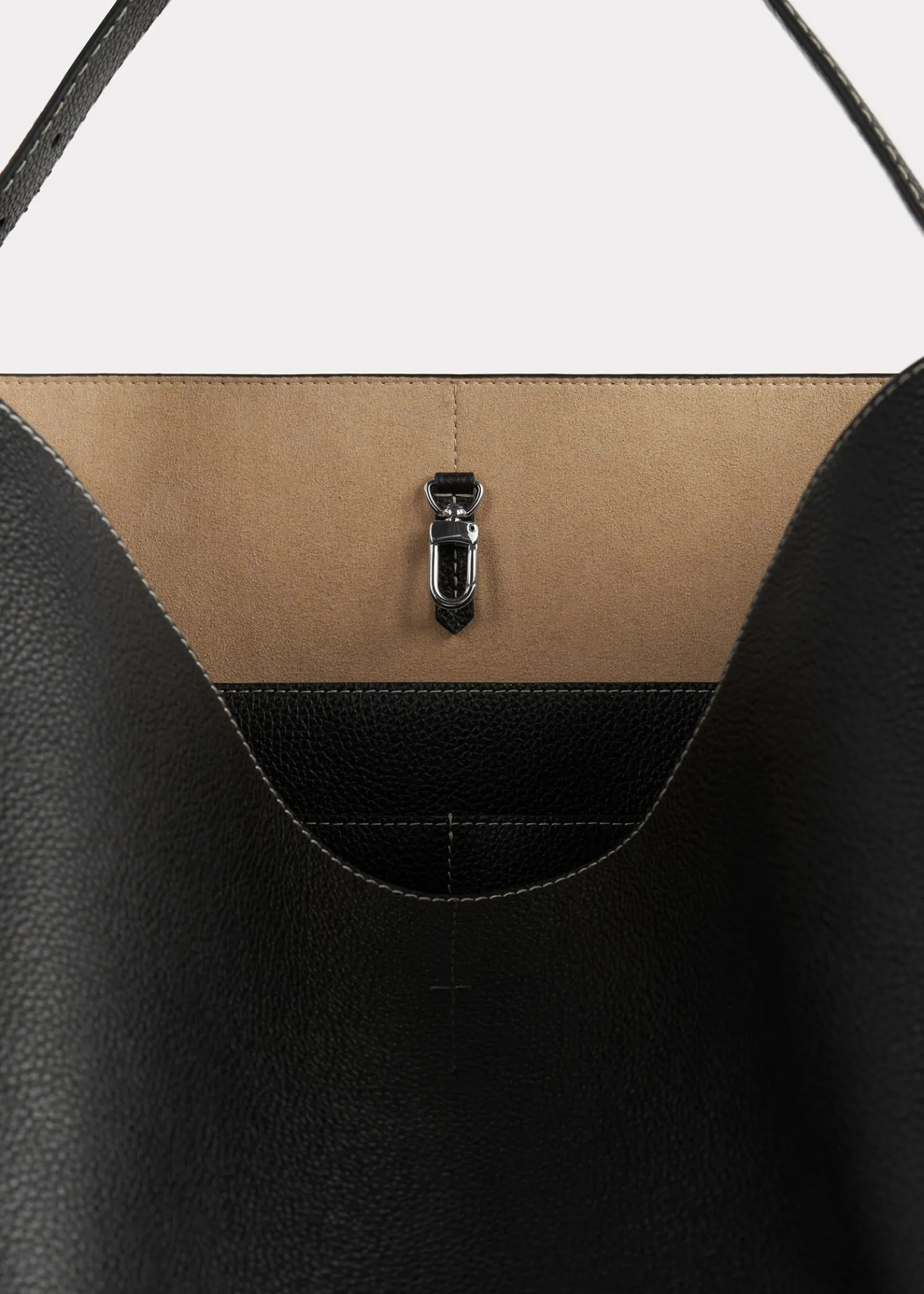 Belted grained-leather tote black