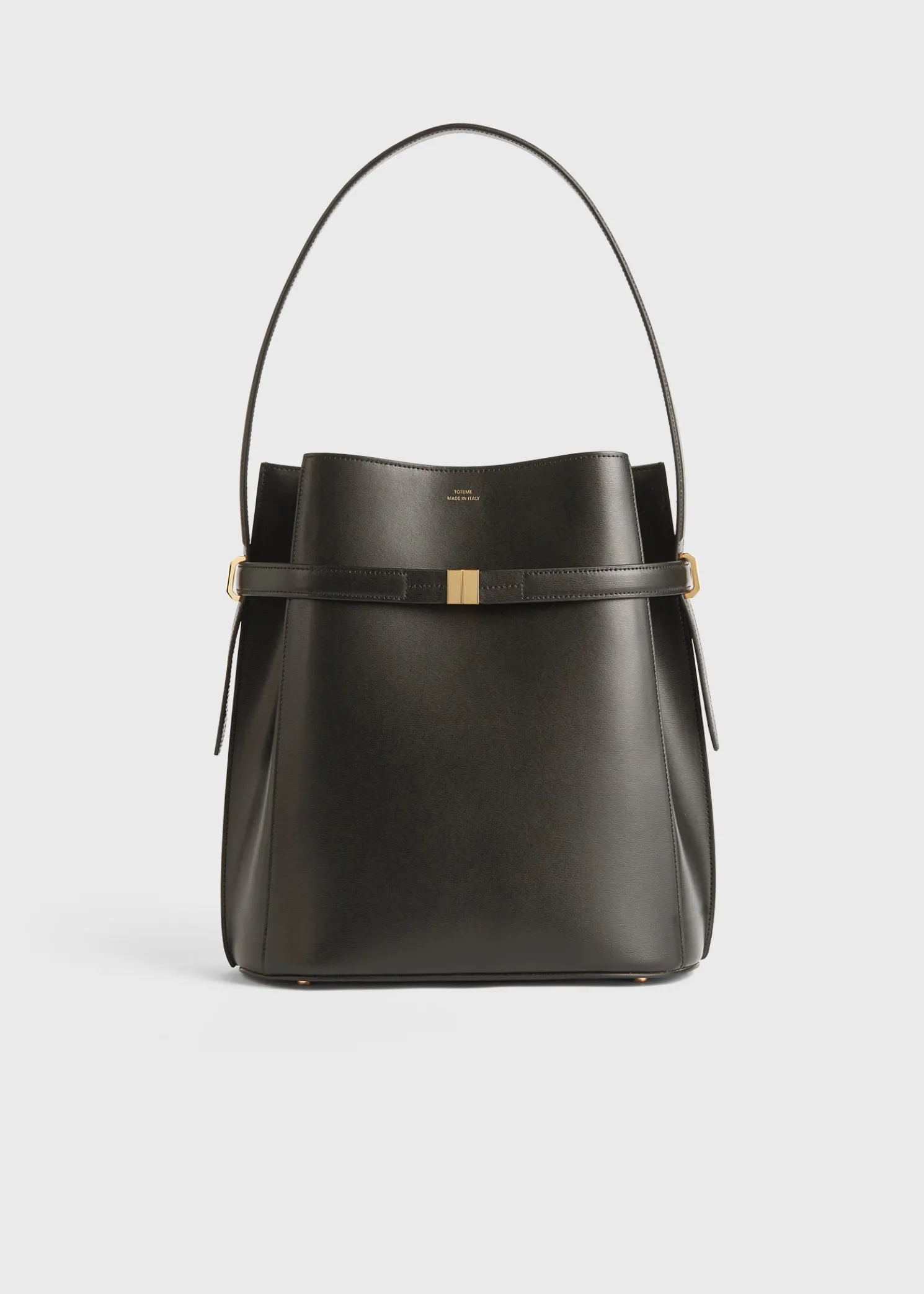 Belted leather bucket bag bark