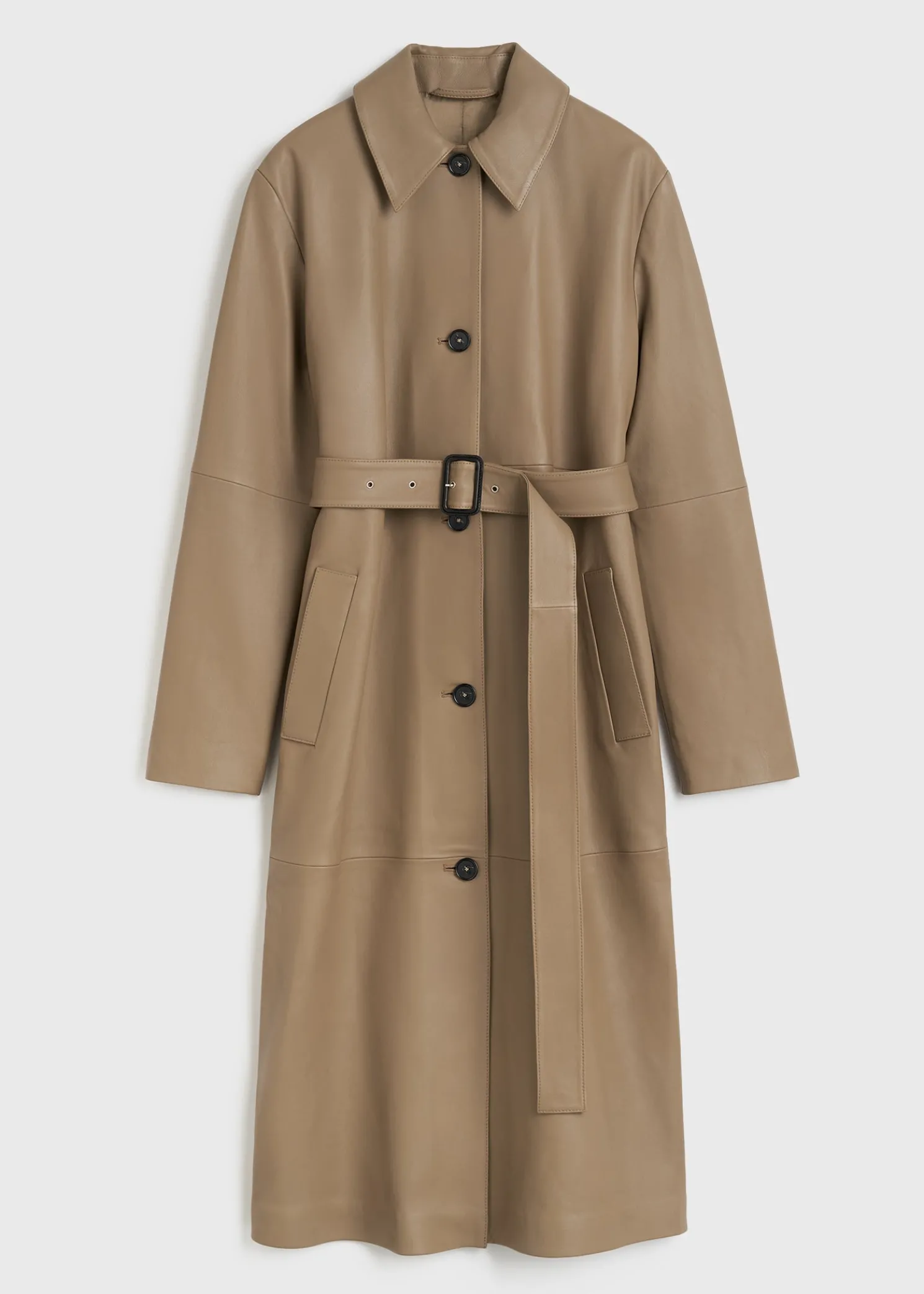 Belted leather coat truffle