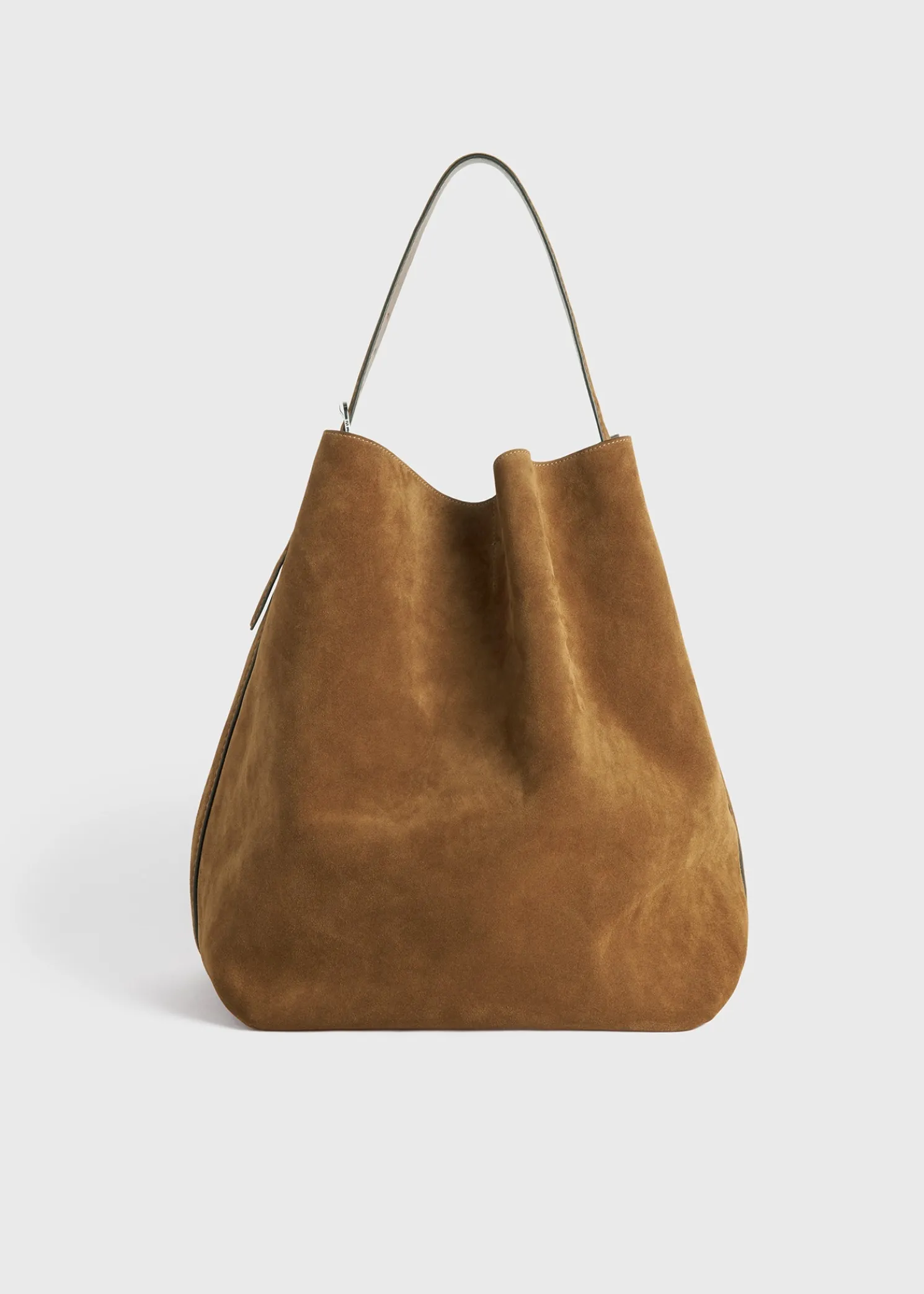 Belted suede tote tan