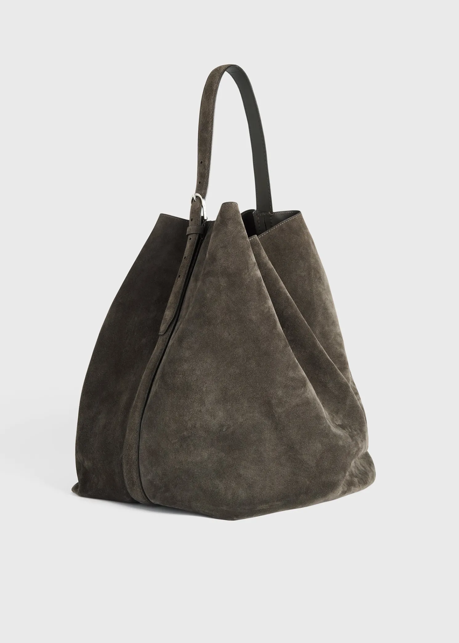Belted suede tote granite