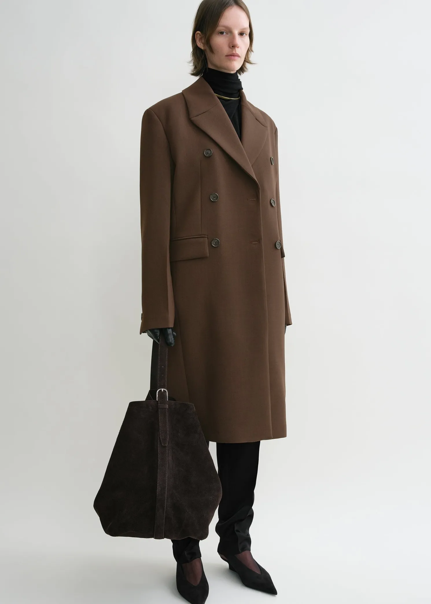 Belted suede tote espresso