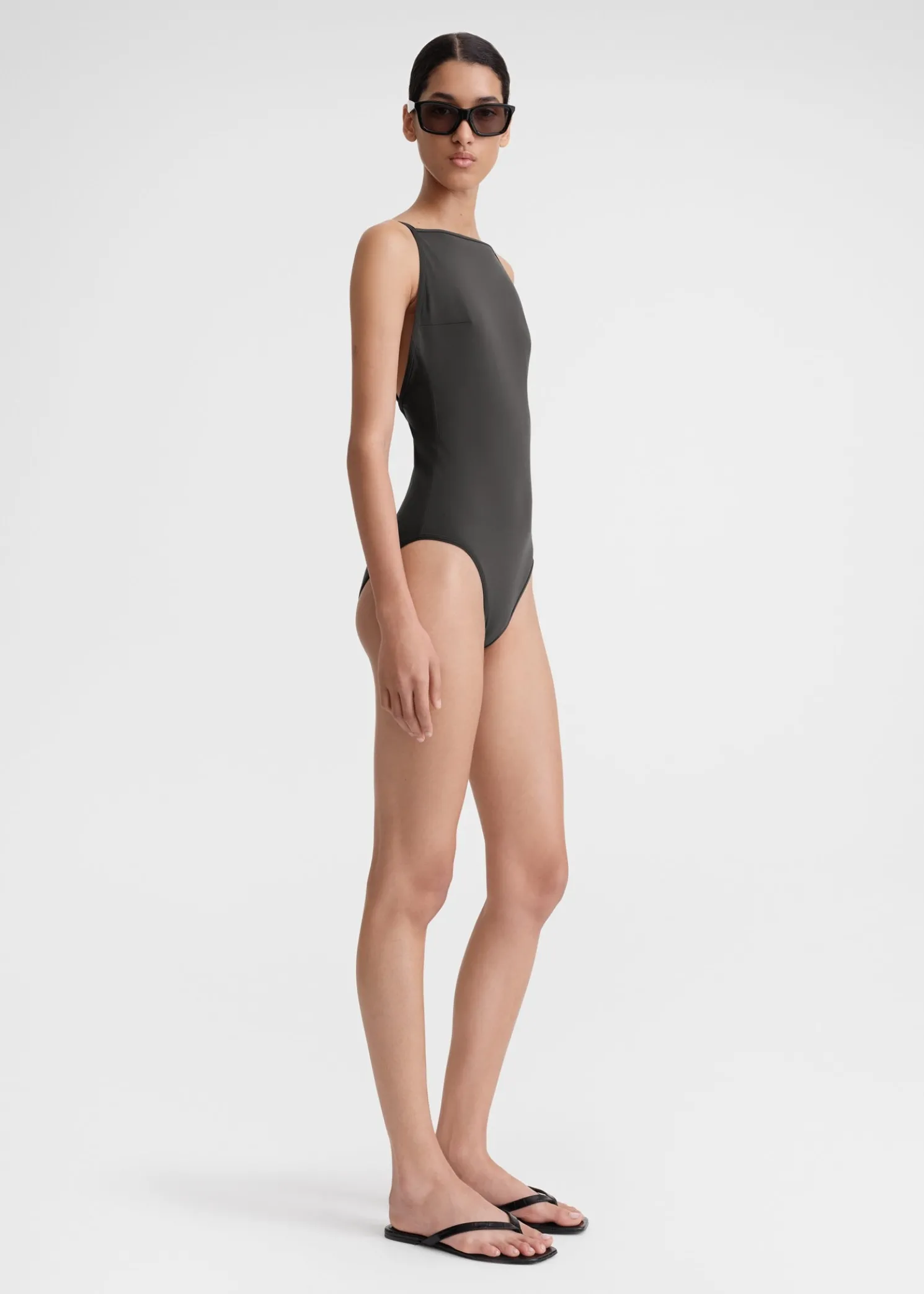 Boat-neck swimsuit anthracite