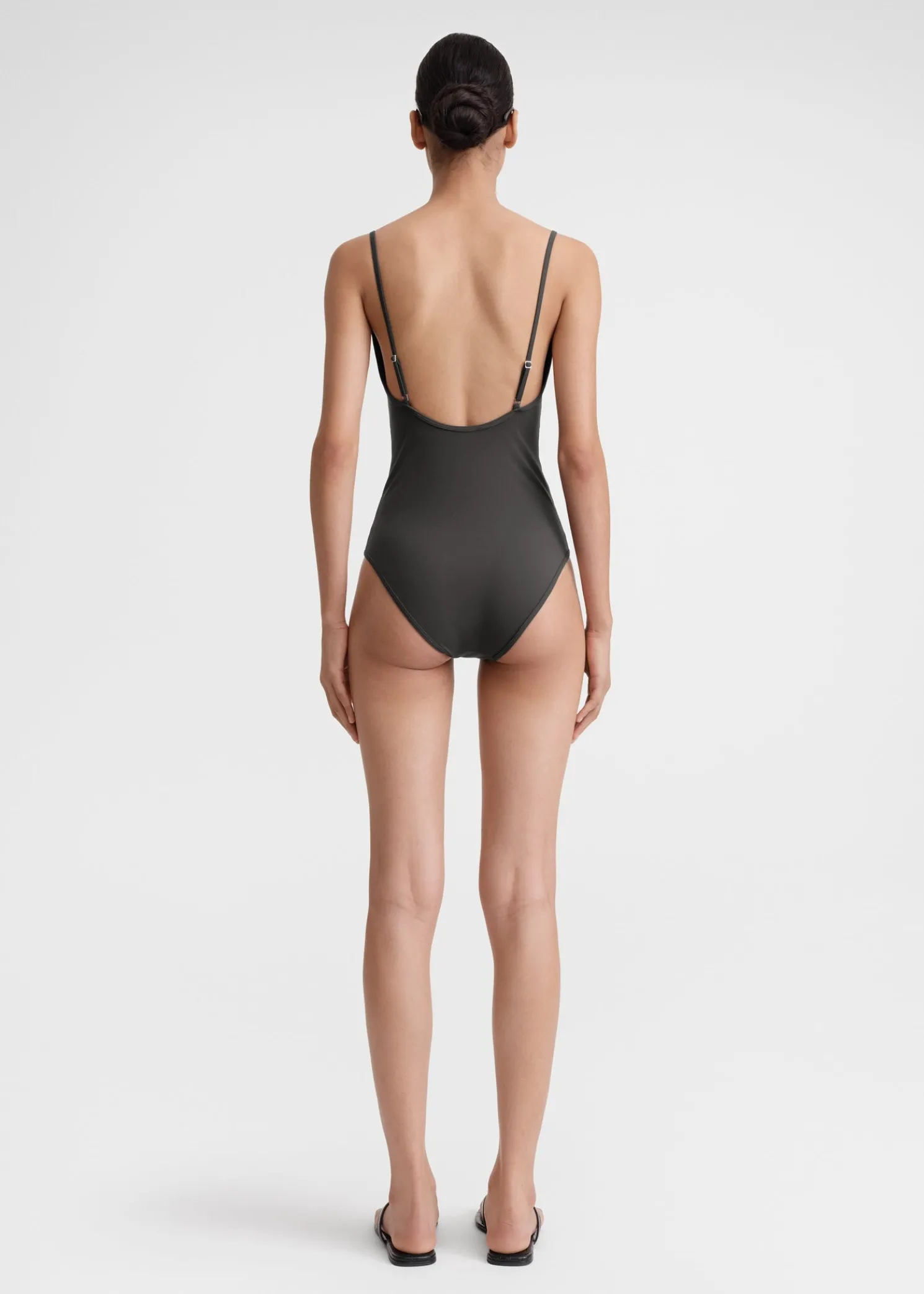 Boat-neck swimsuit anthracite