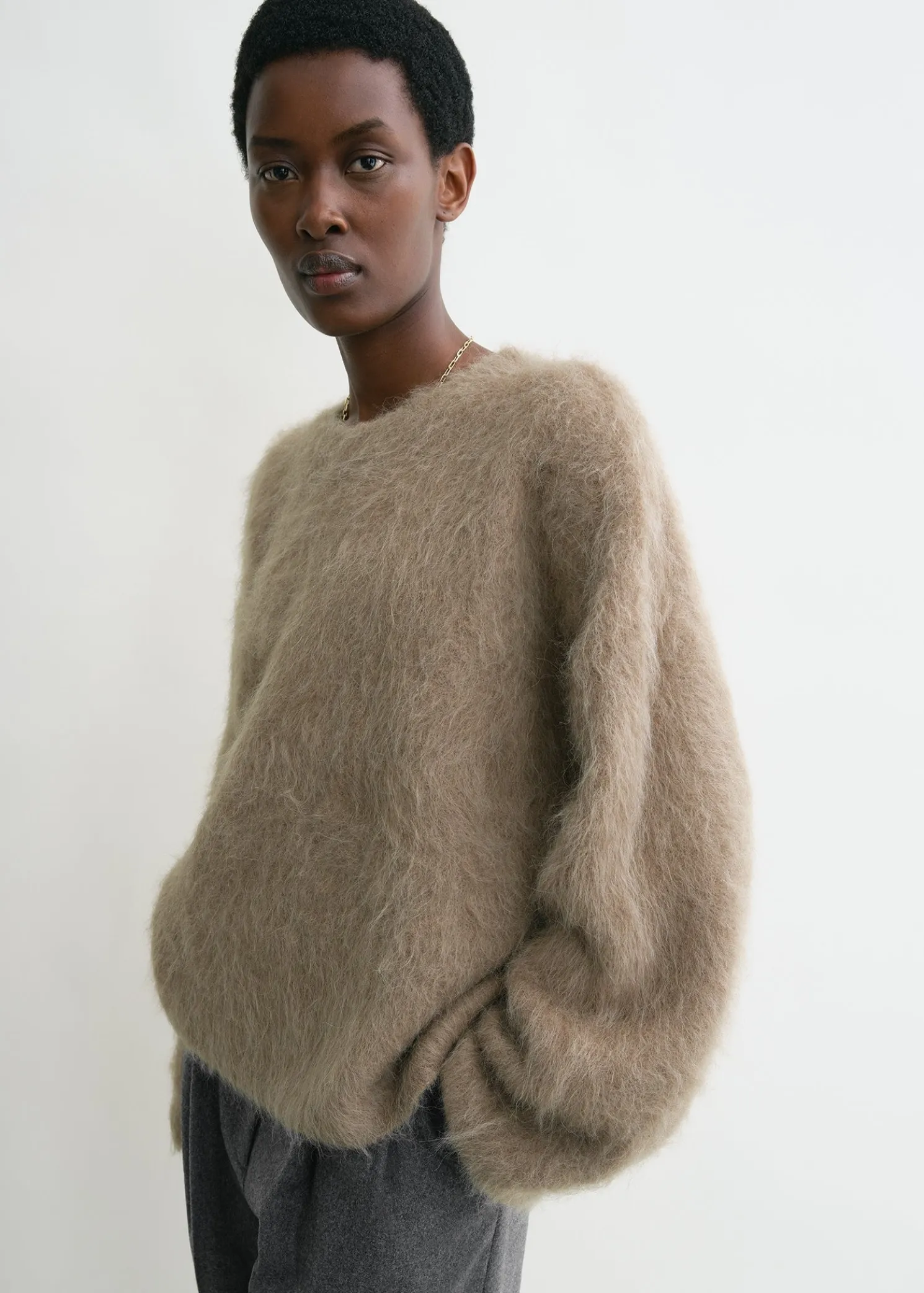 Boxy alpaca knit truffle melange