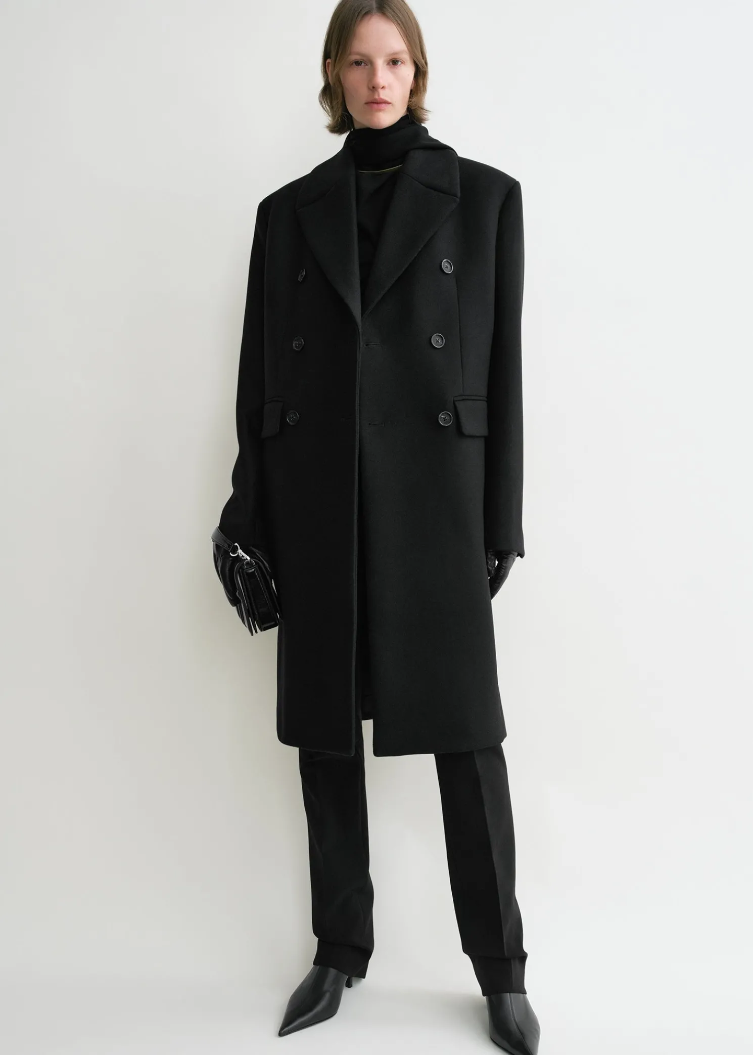 Broad midi coat black