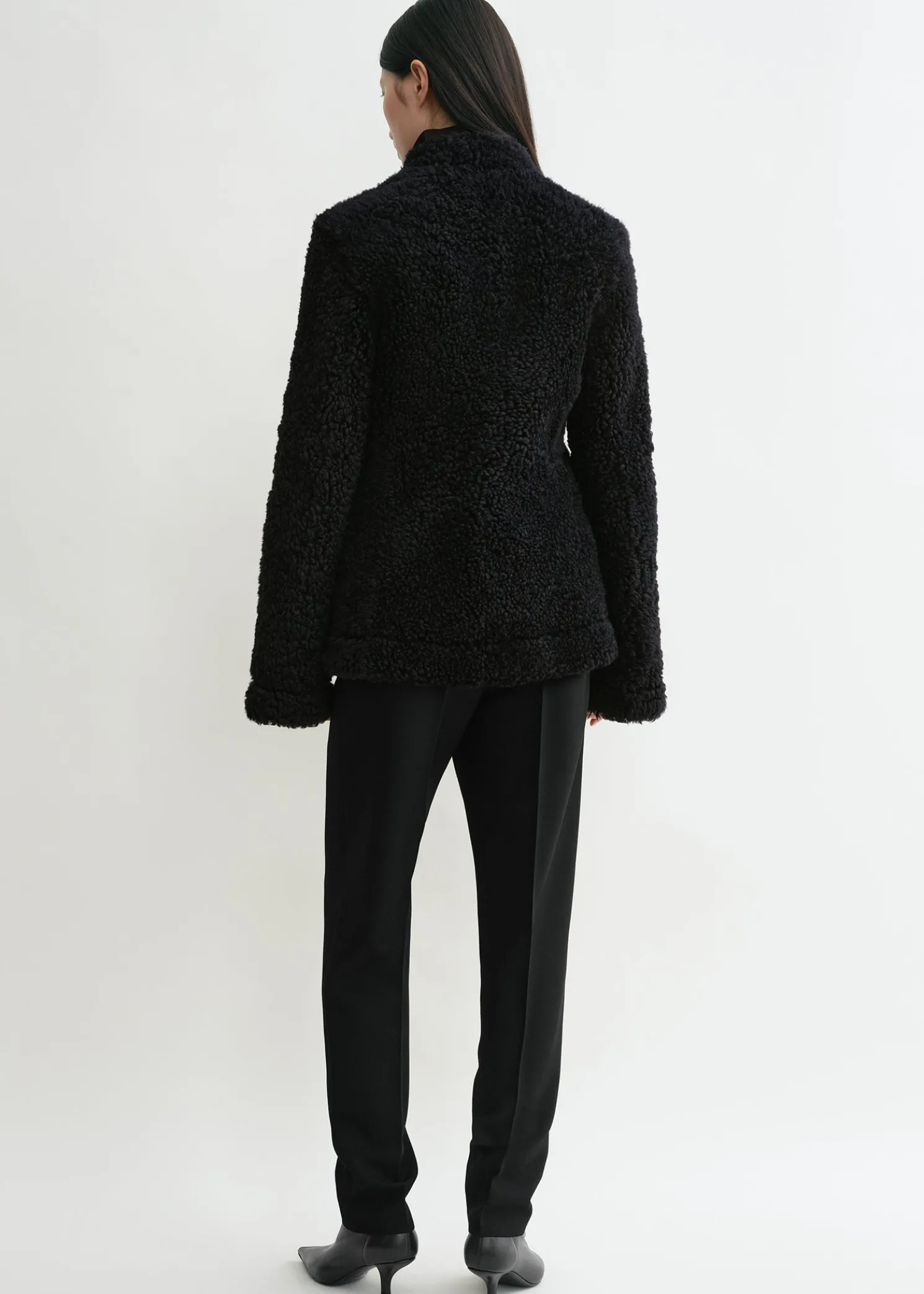 Cinched shearling jacket navy