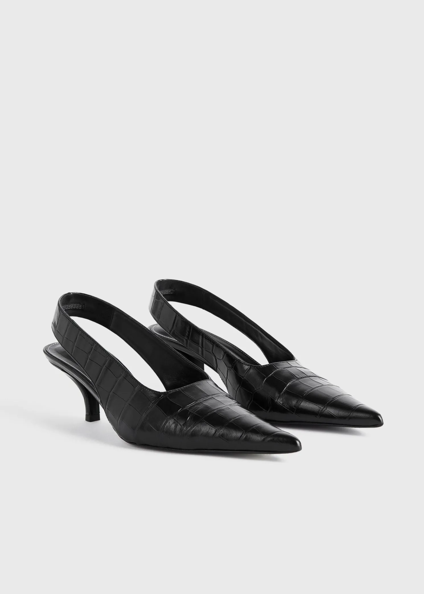 Classic croco-embossed slingbacks black