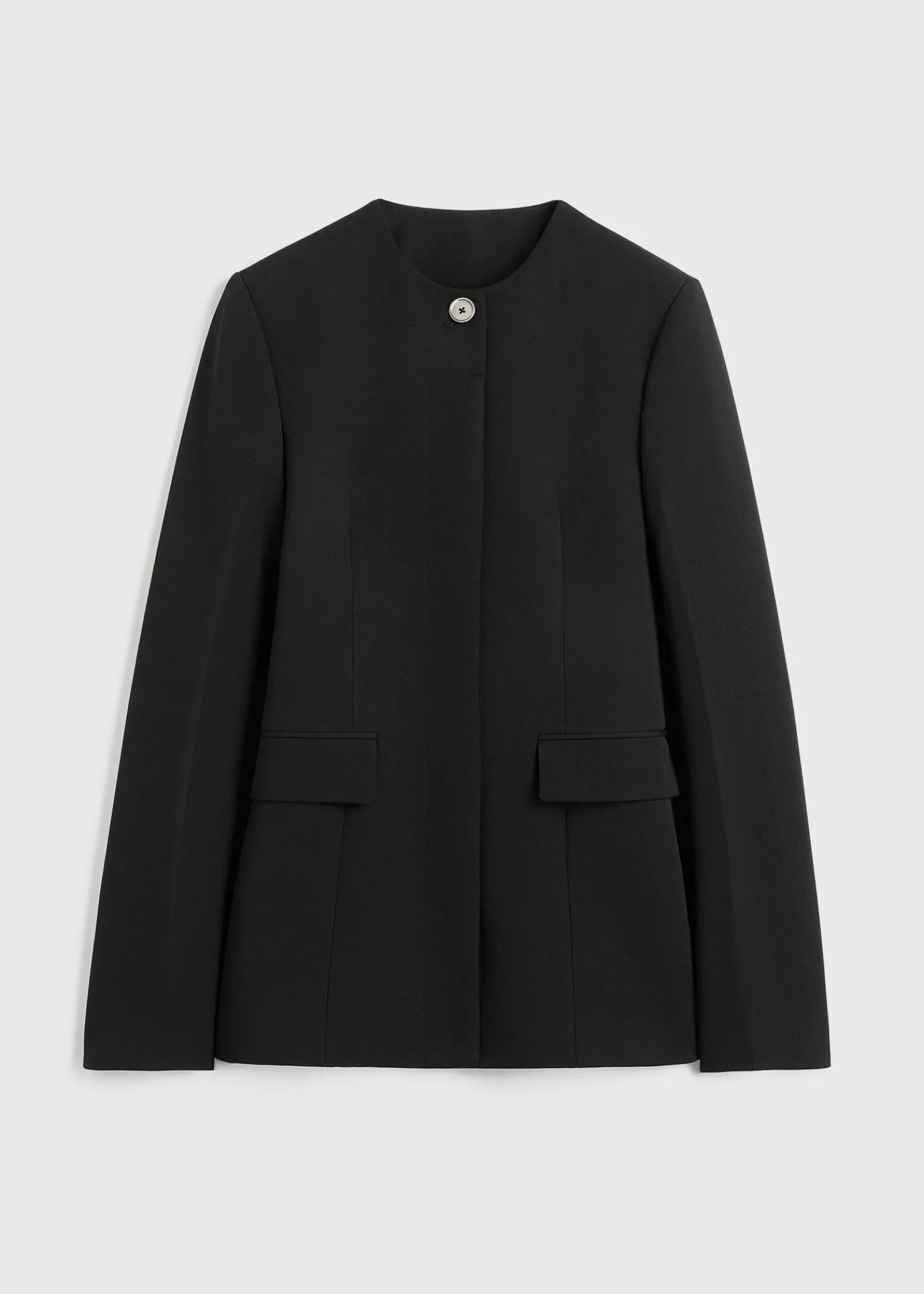 Collarless cinched jacket black