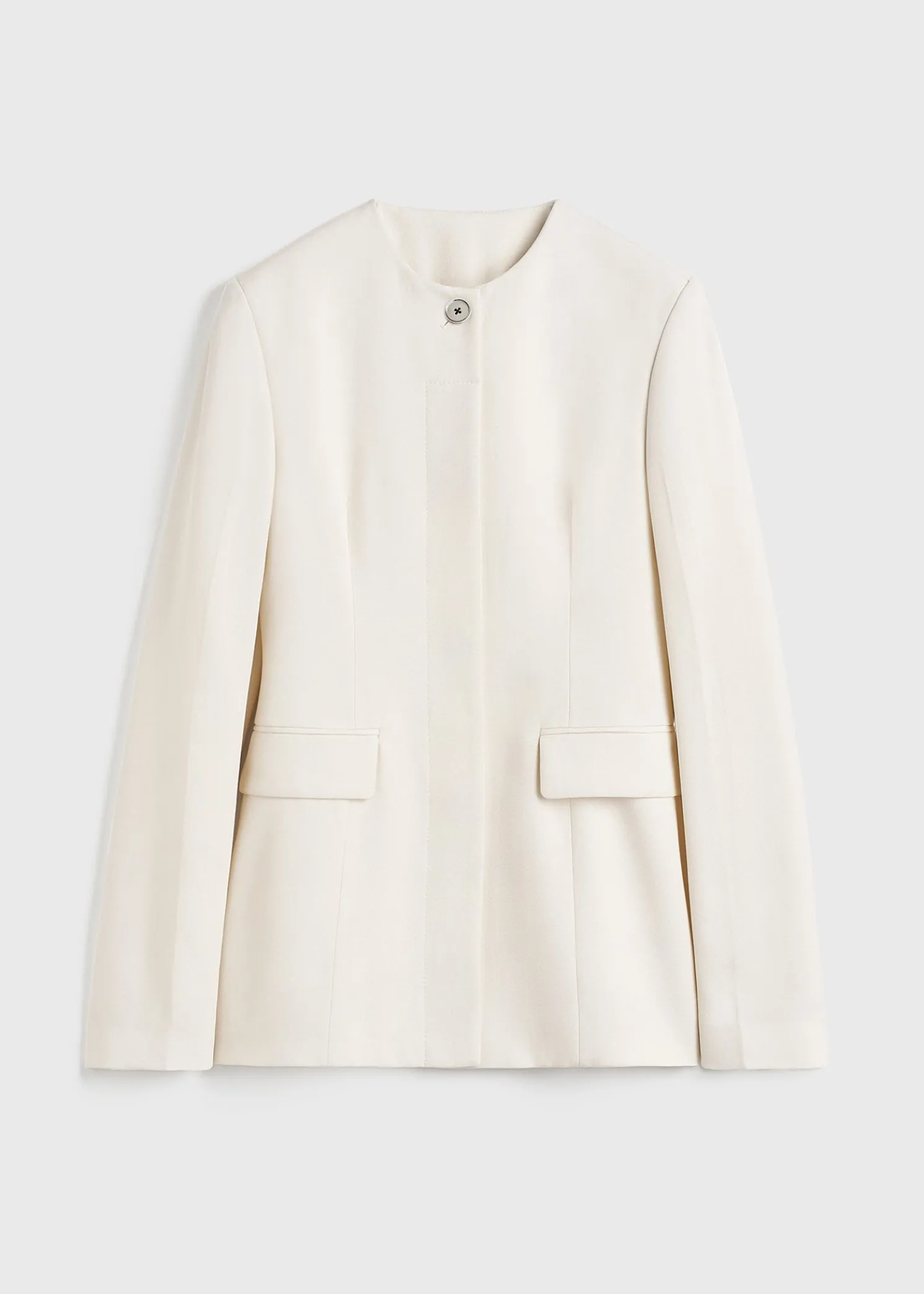 Collarless cinched jacket ecru