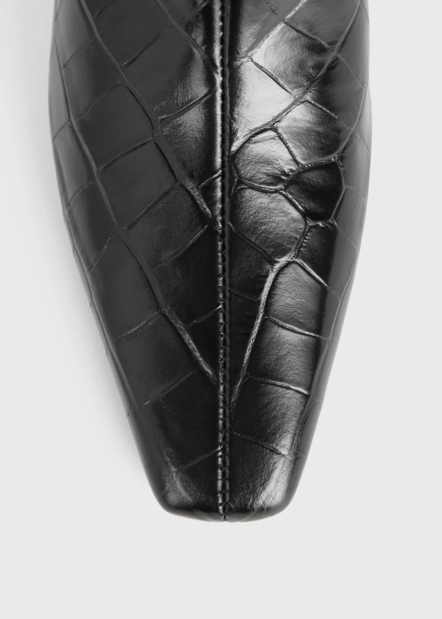 Croco-embossed mid-heel boots black