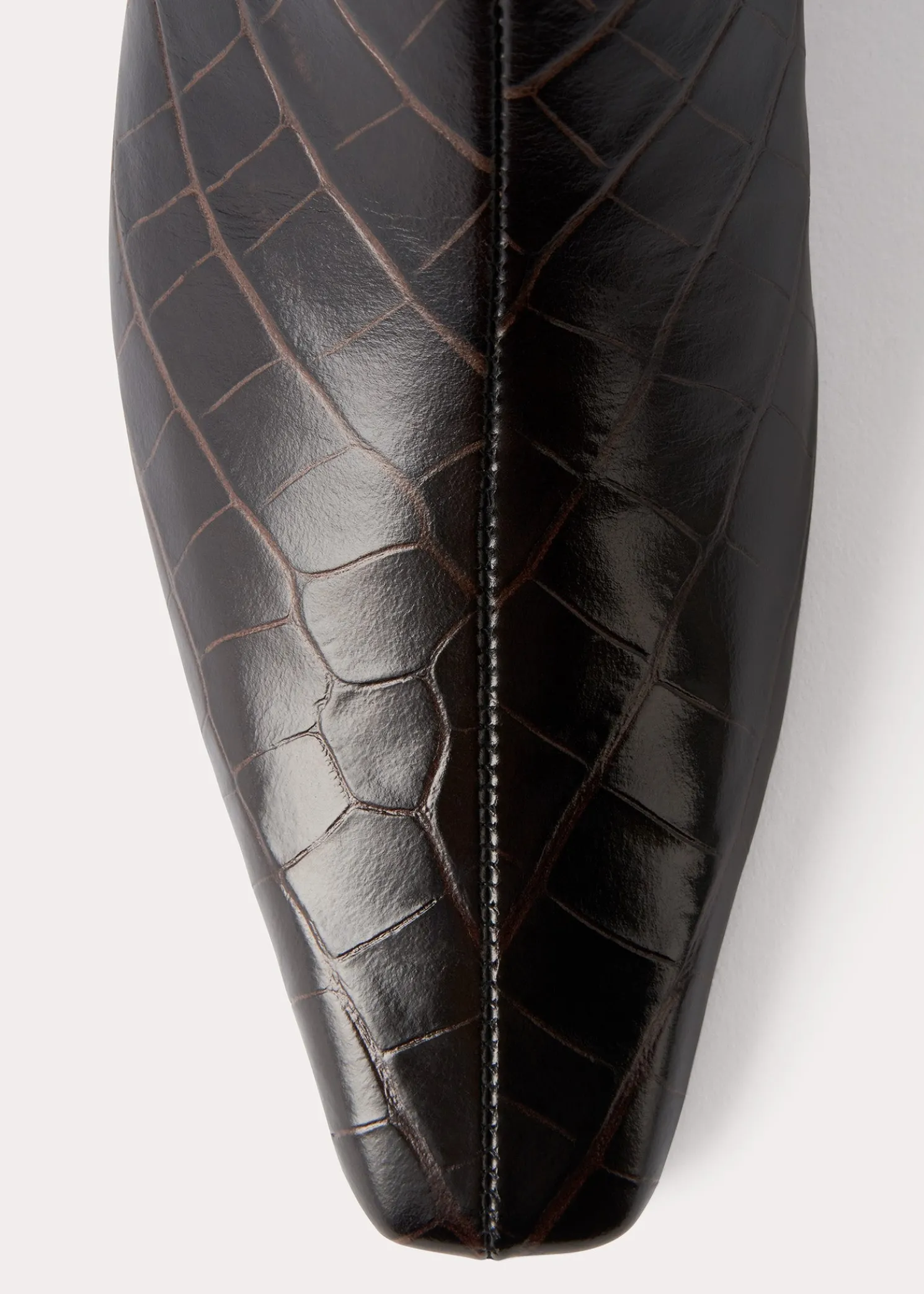 Croco-embossed mid-heel boots dark brown