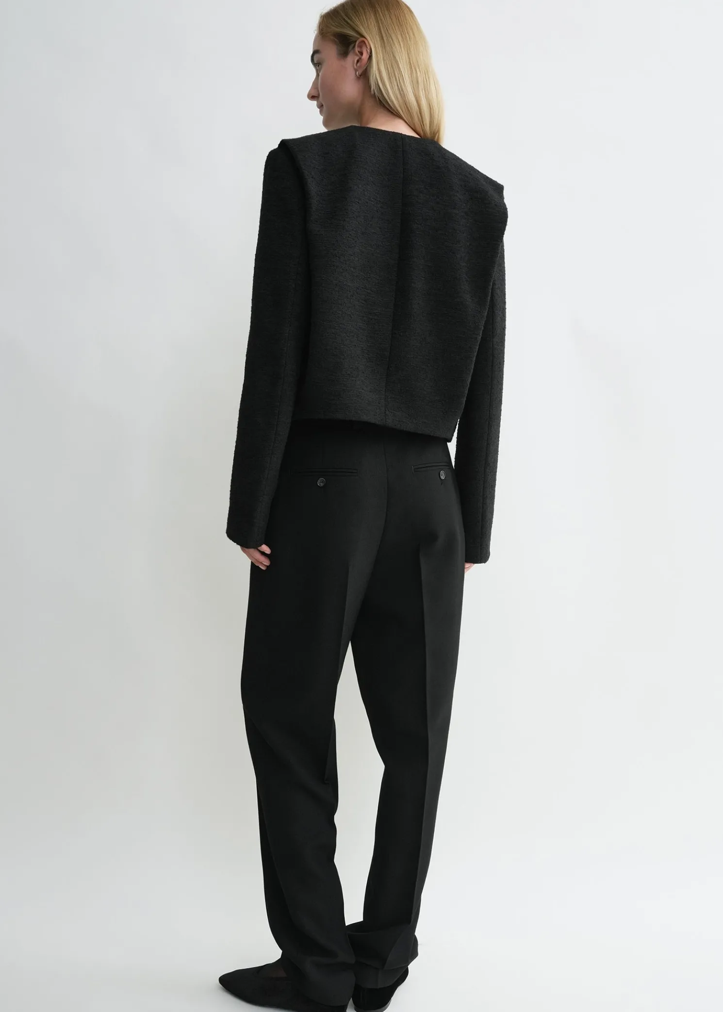 Cropped bouclé jacket black