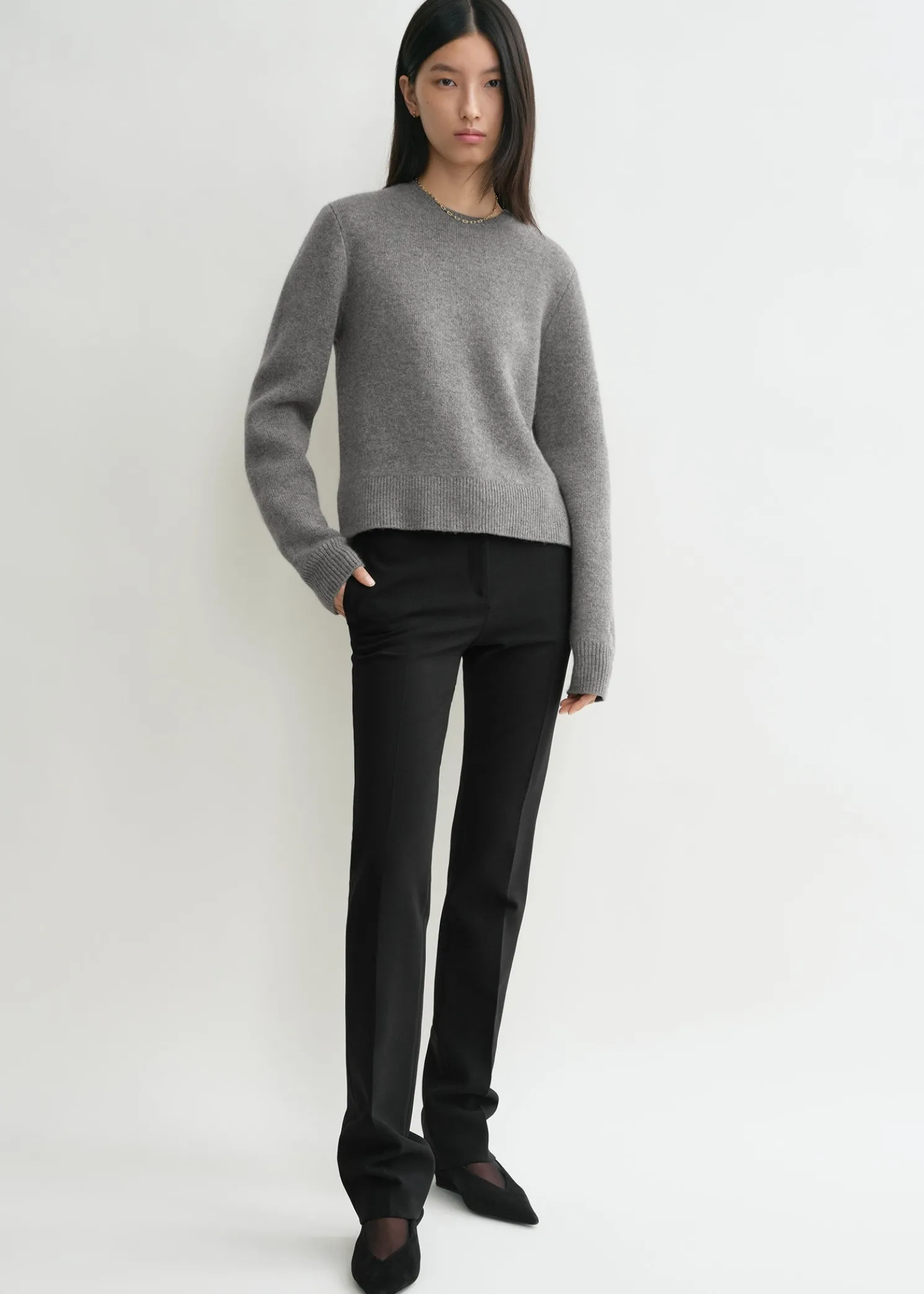 Cropped crew-neck knit grey melange