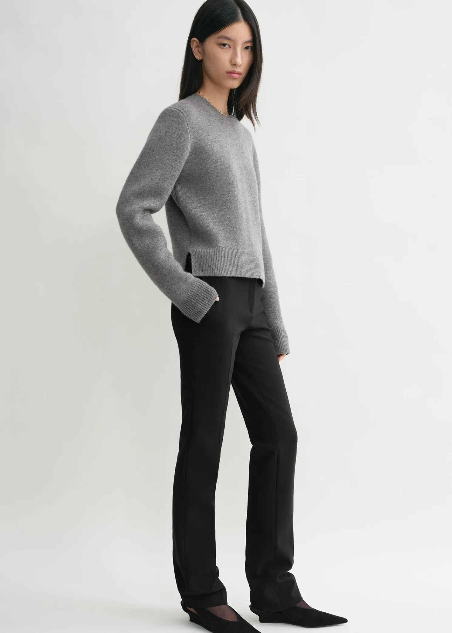 Cropped crew-neck knit grey melange