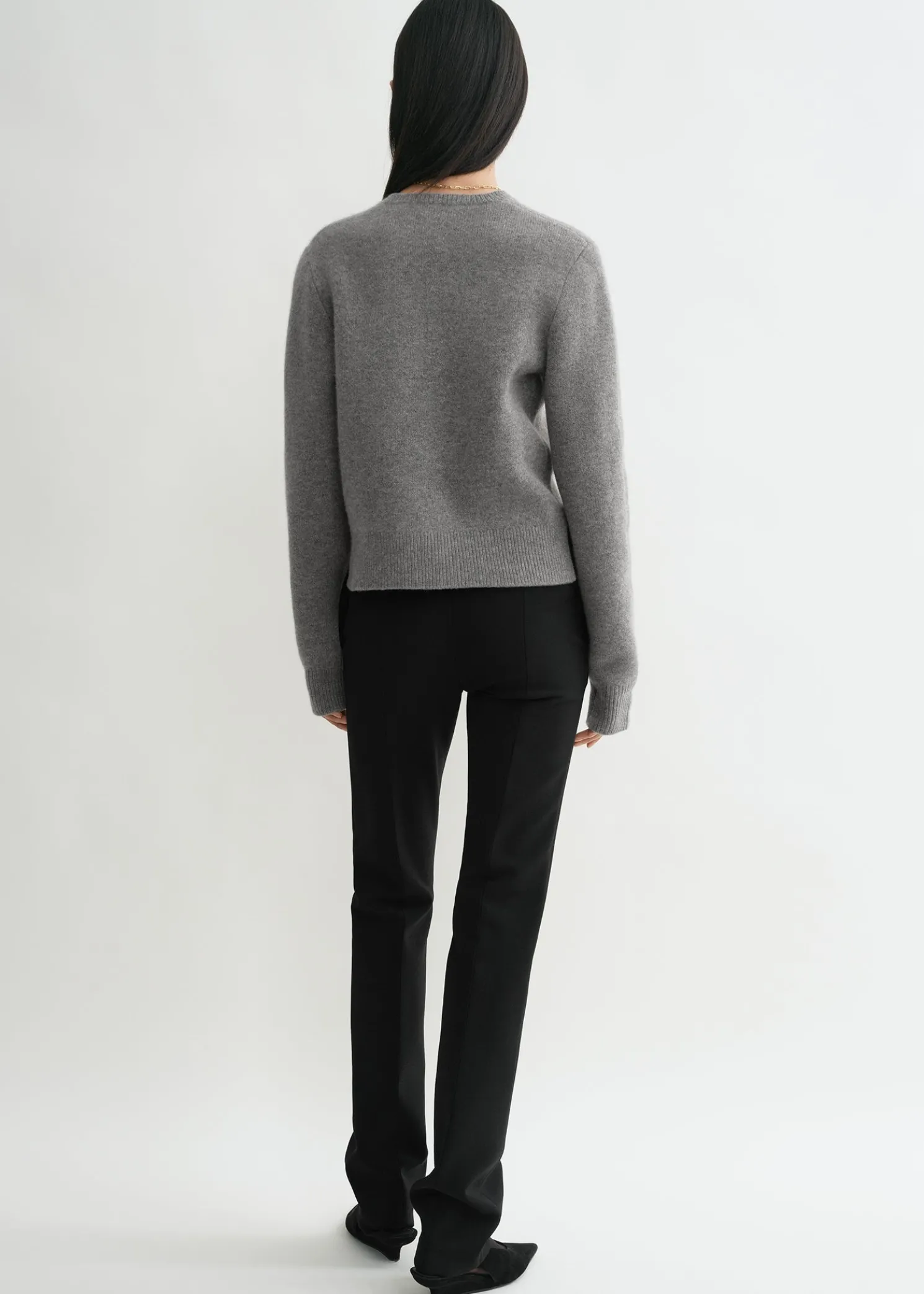 Cropped crew-neck knit grey melange