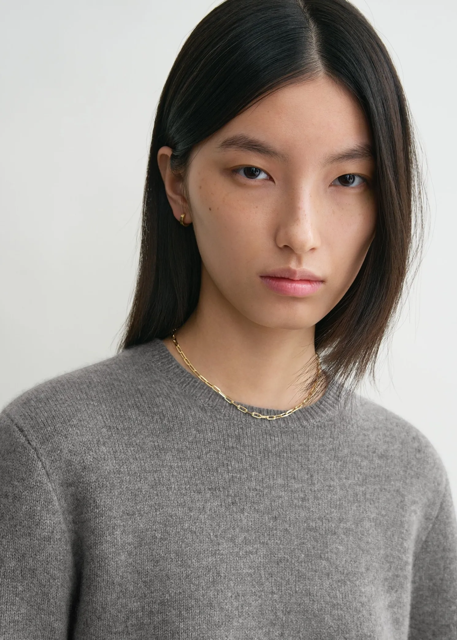 Cropped crew-neck knit grey melange
