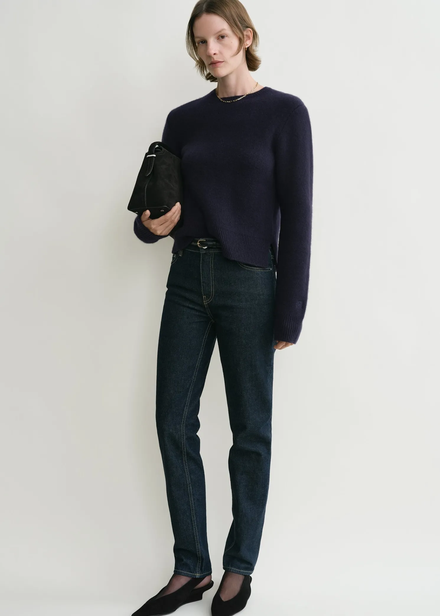 Cropped crew-neck knit navy