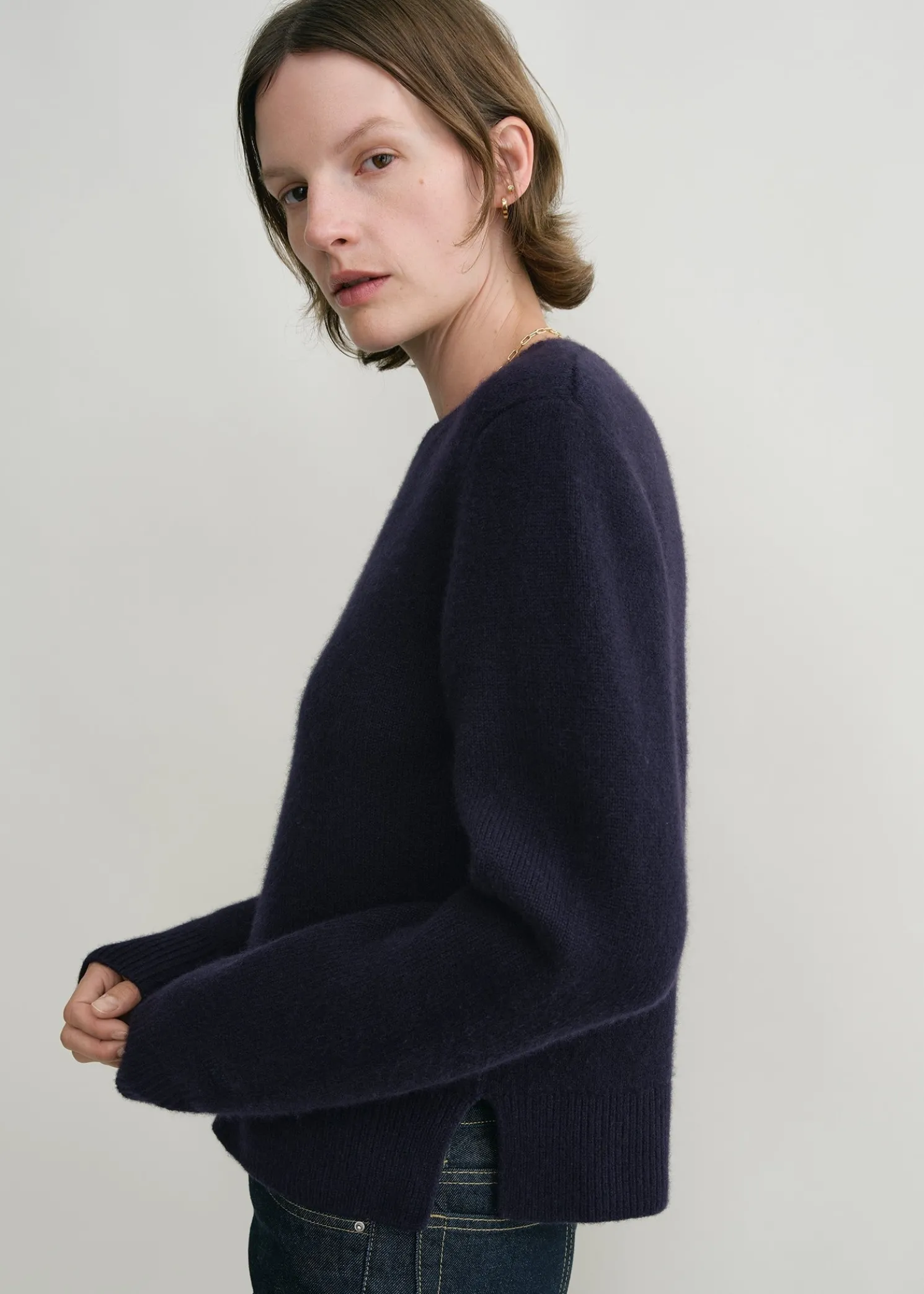 Cropped crew-neck knit navy