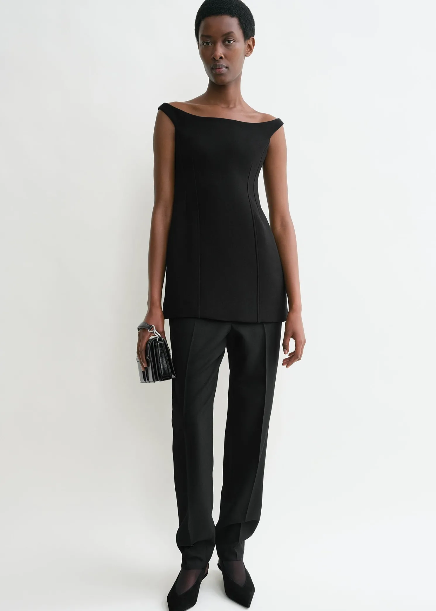 Curved off-shoulder top black