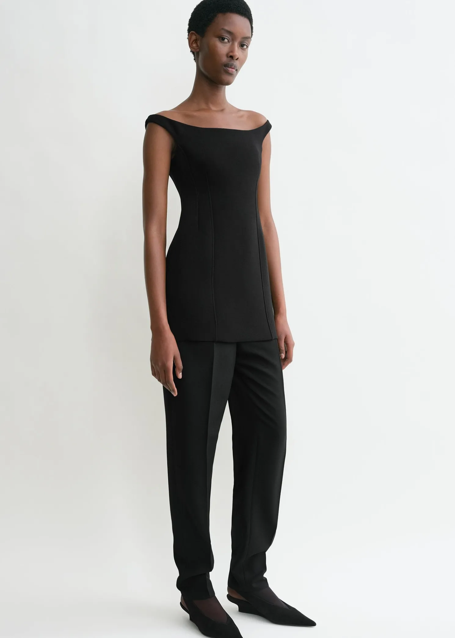 Curved off-shoulder top black