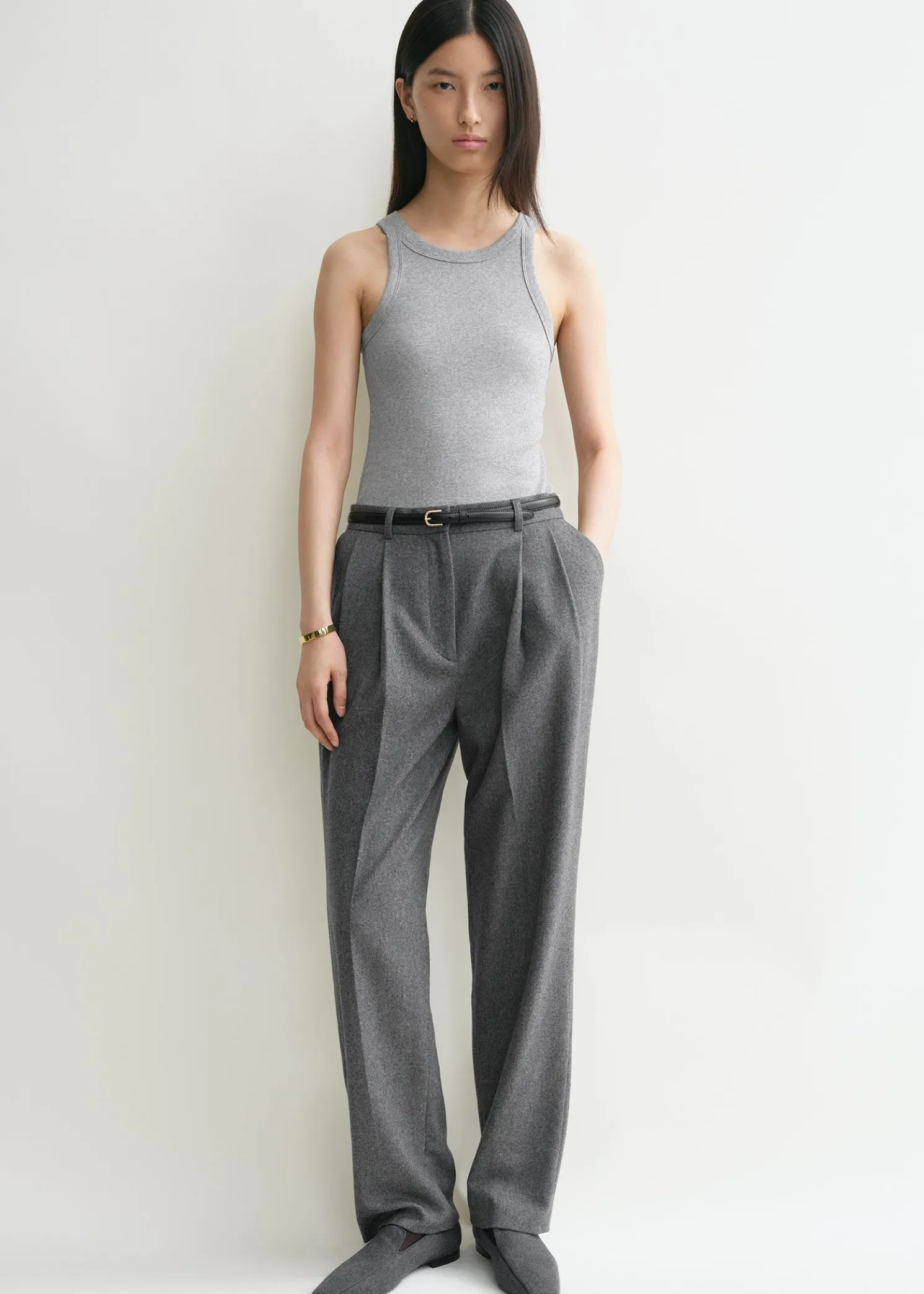 Curved rib tank grey melange