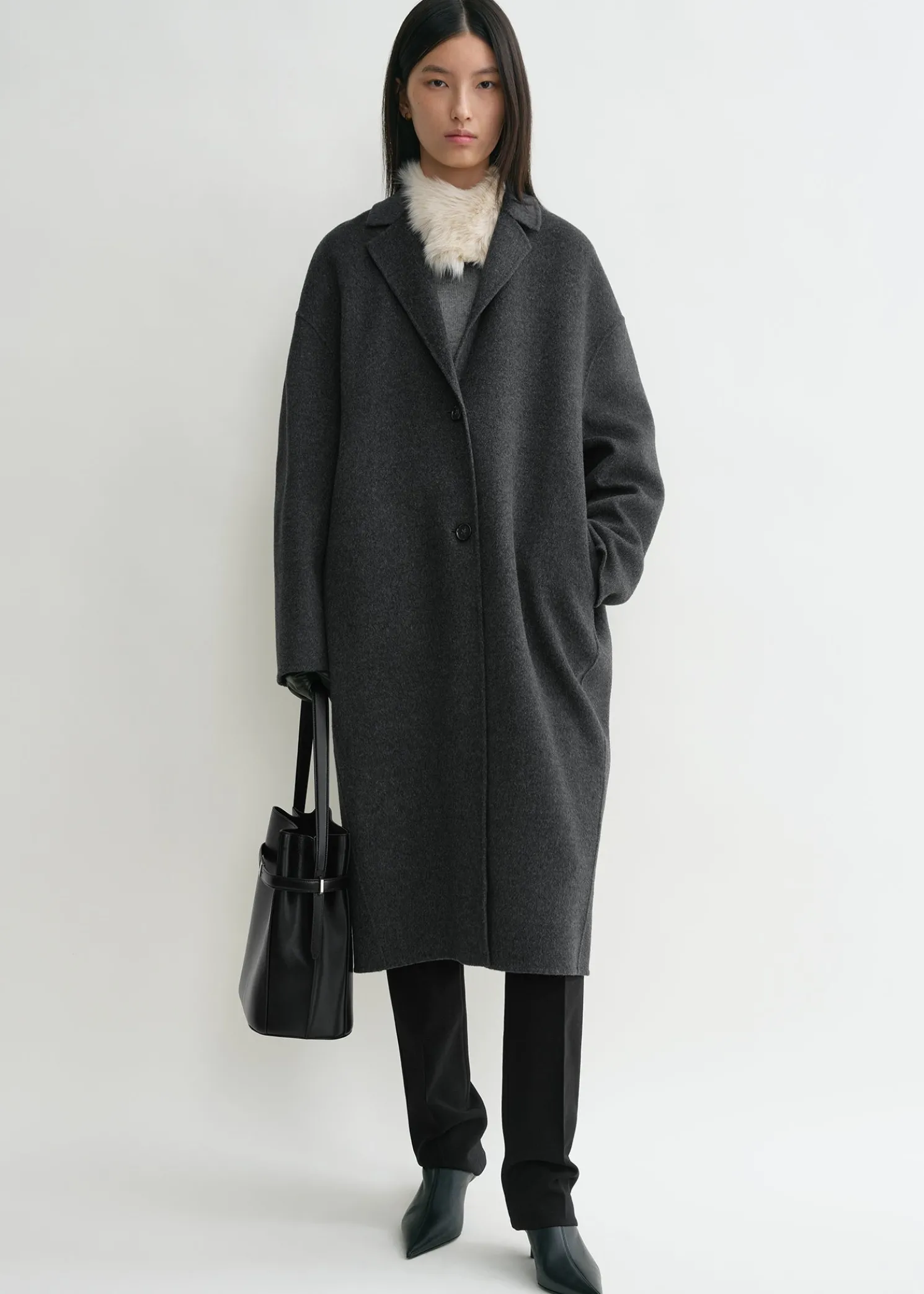 Doublé cocoon coat charcoal melange