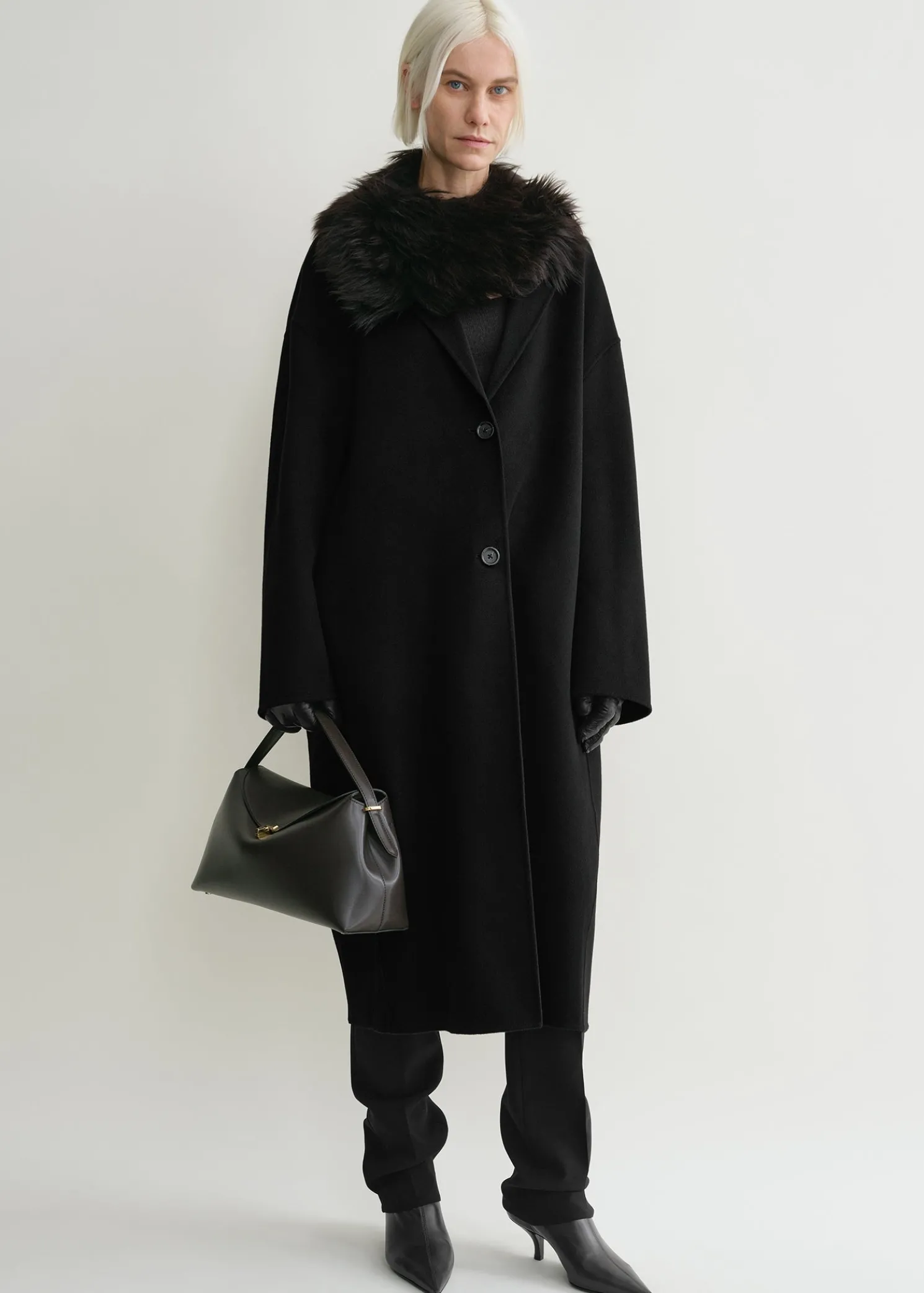 Doublé cocoon coat black