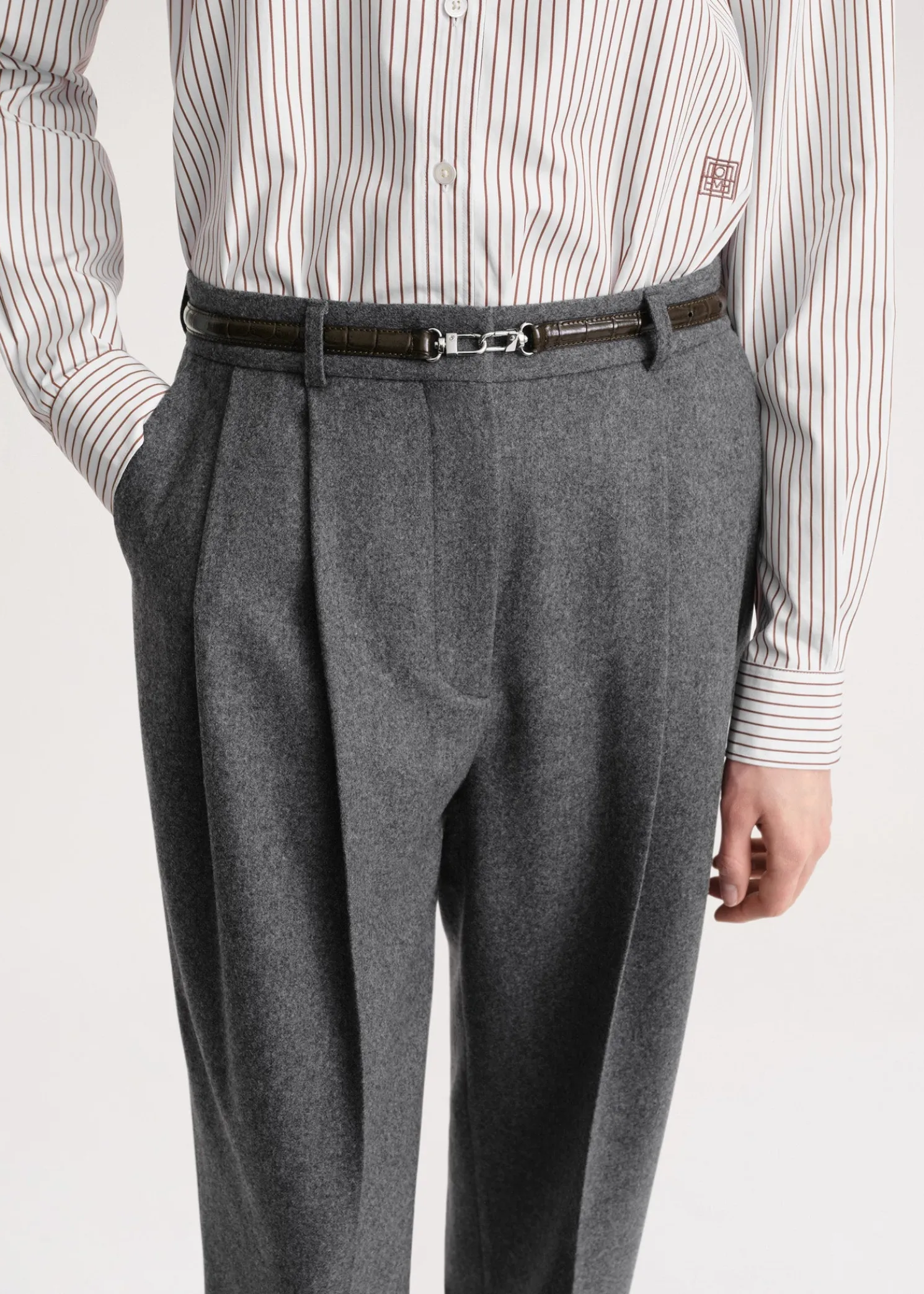 Double clasp leather belt dark brown croco