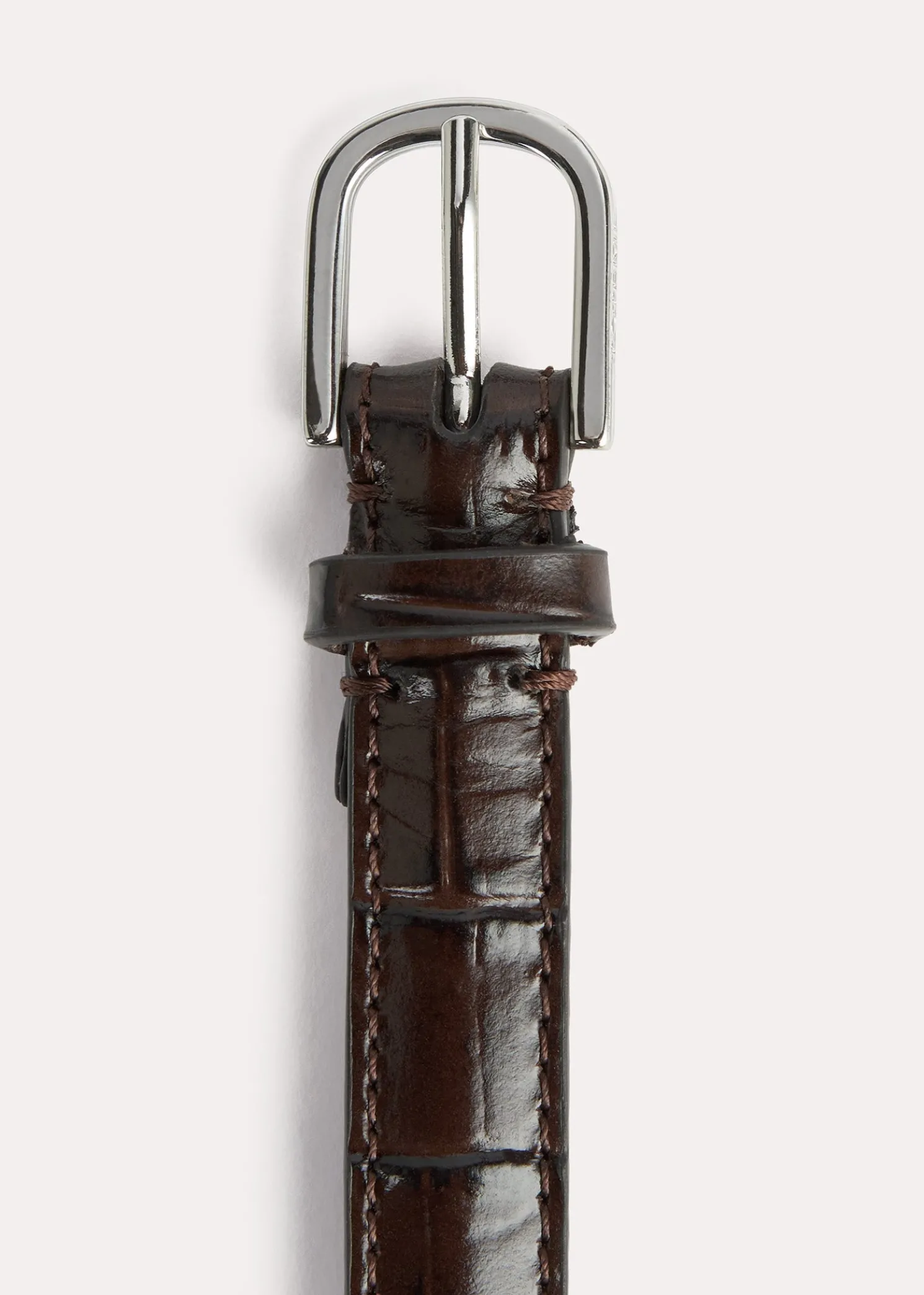 Double clasp leather belt dark brown croco