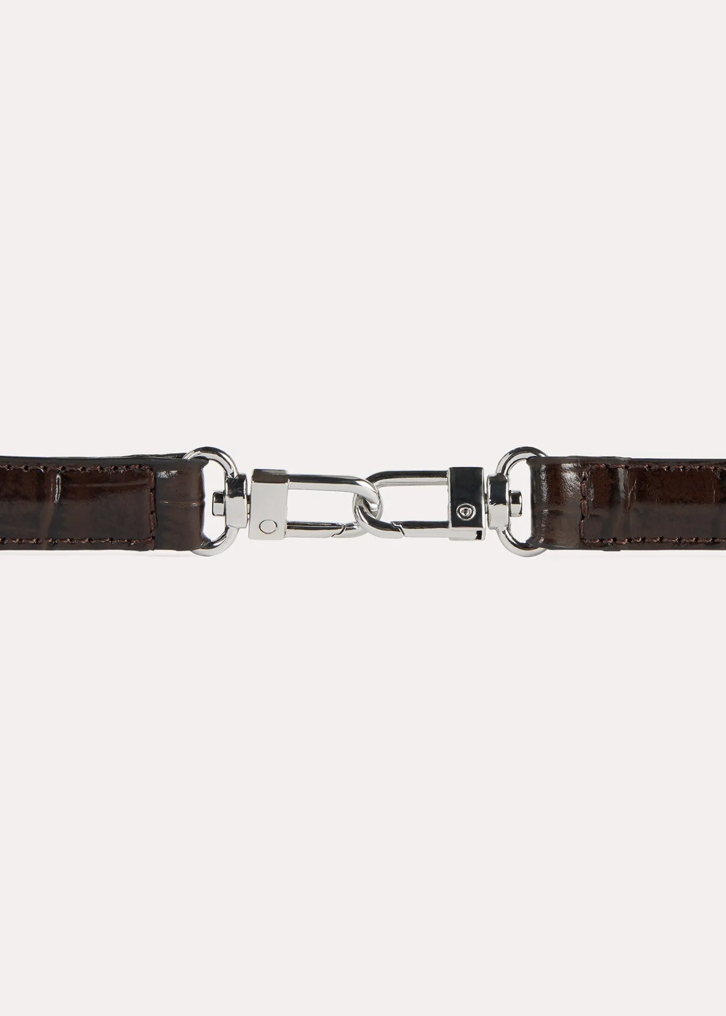 Double clasp leather belt dark brown croco