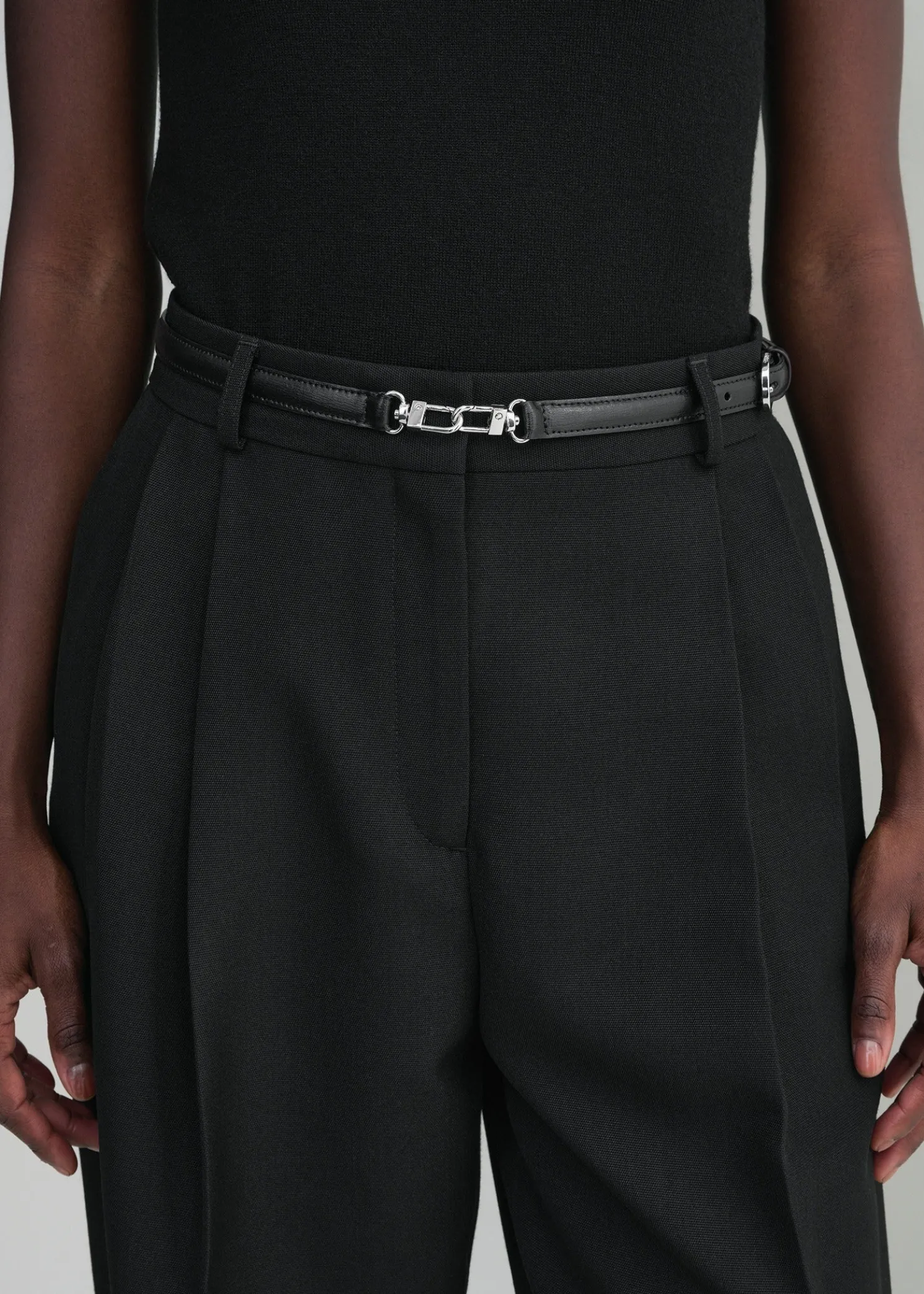 Double clasp leather belt black