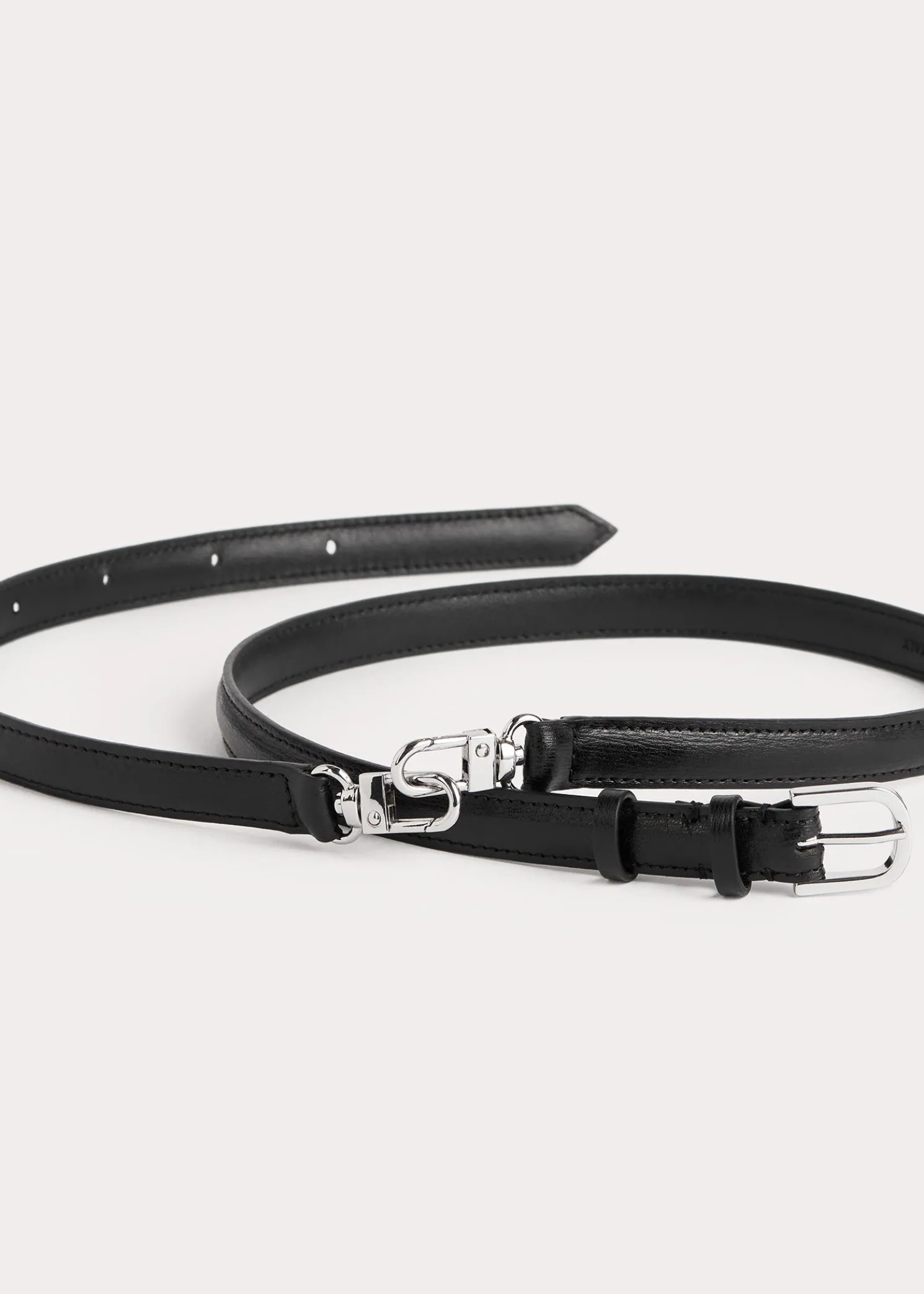 Double clasp leather belt black