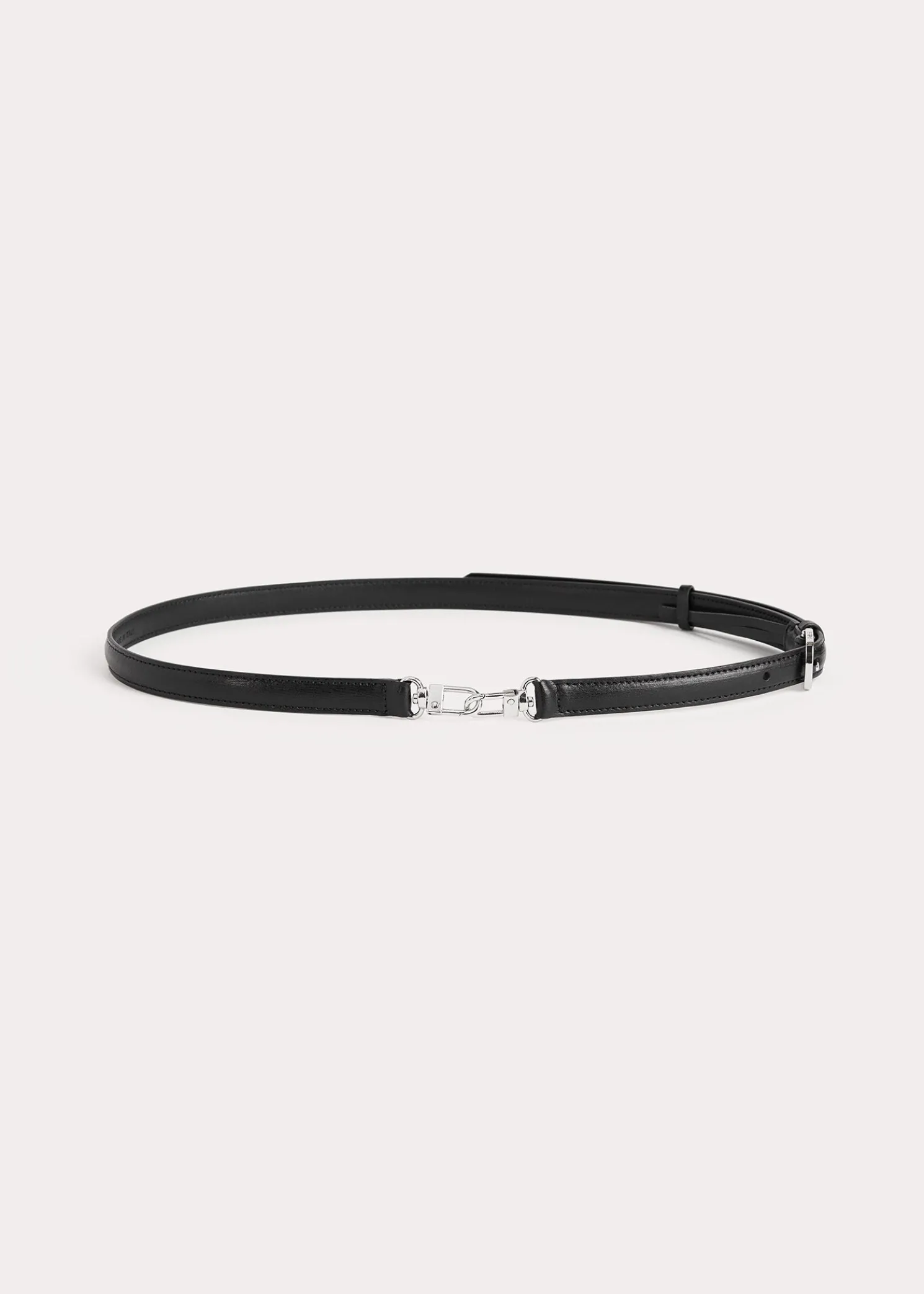 Double clasp leather belt black