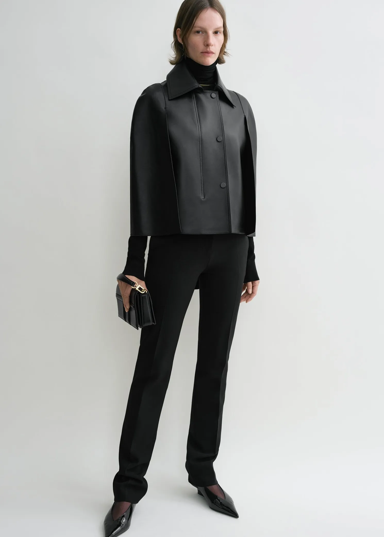 Double leather cape black