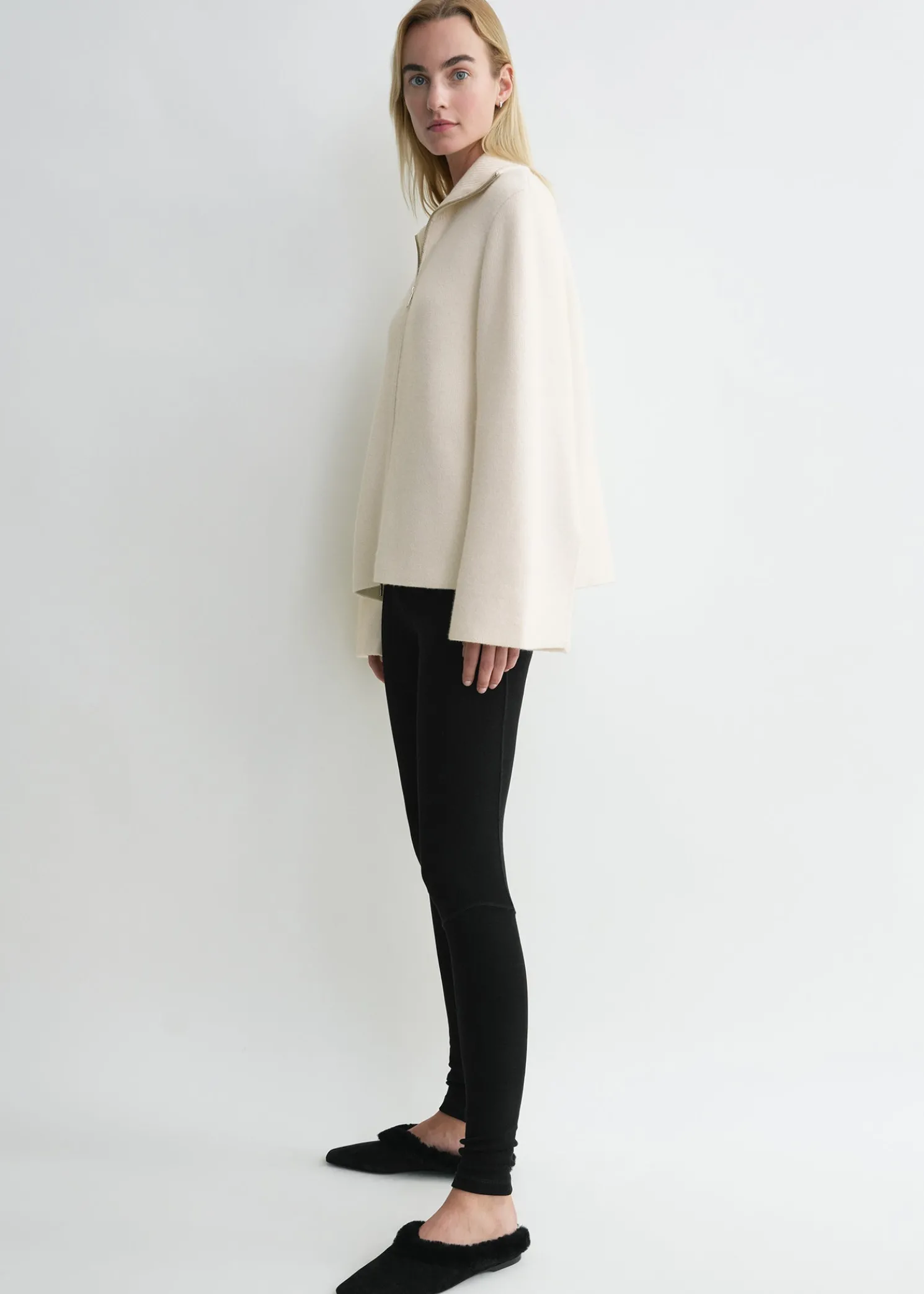 Double-knit zip sweater off-white