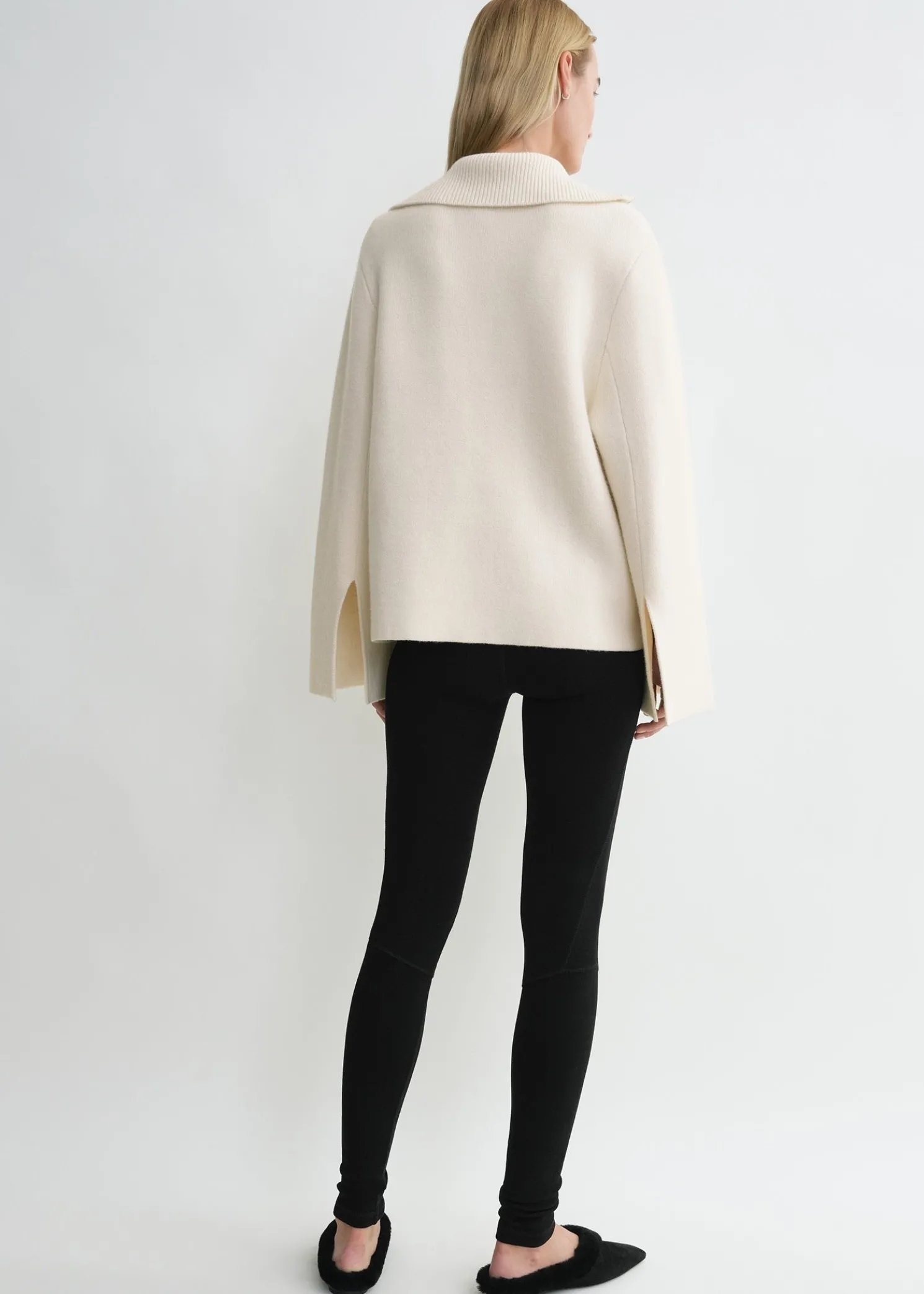 Double-knit zip sweater off-white