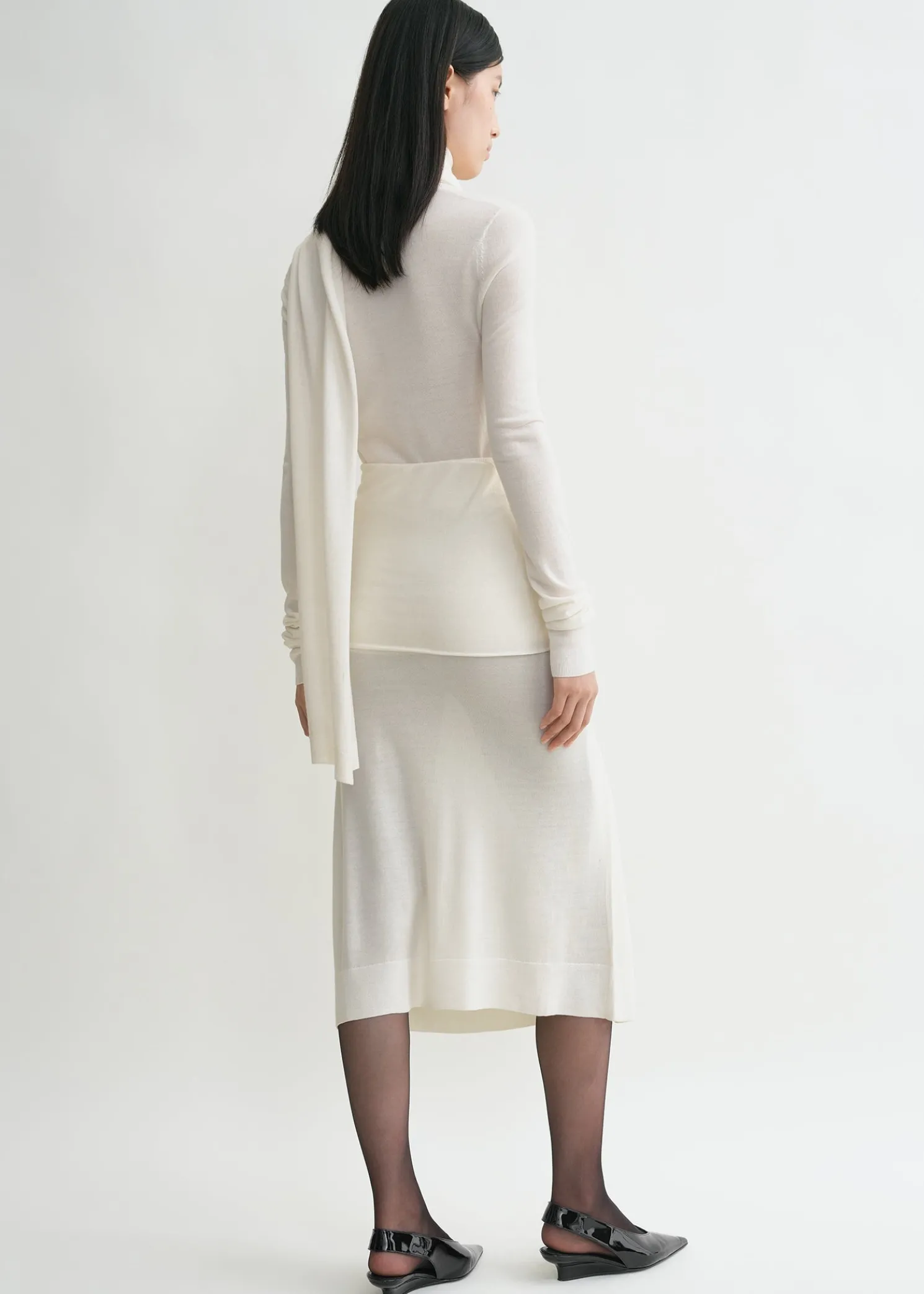 Draped fine knit skirt off-white