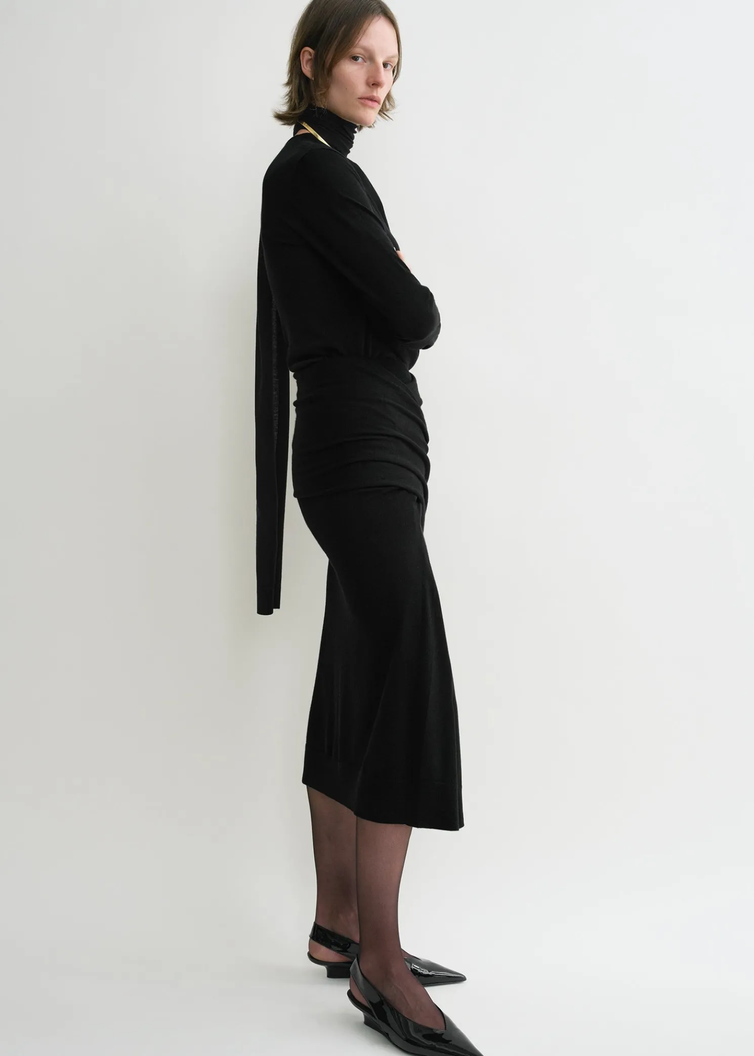 Draped fine knit skirt black