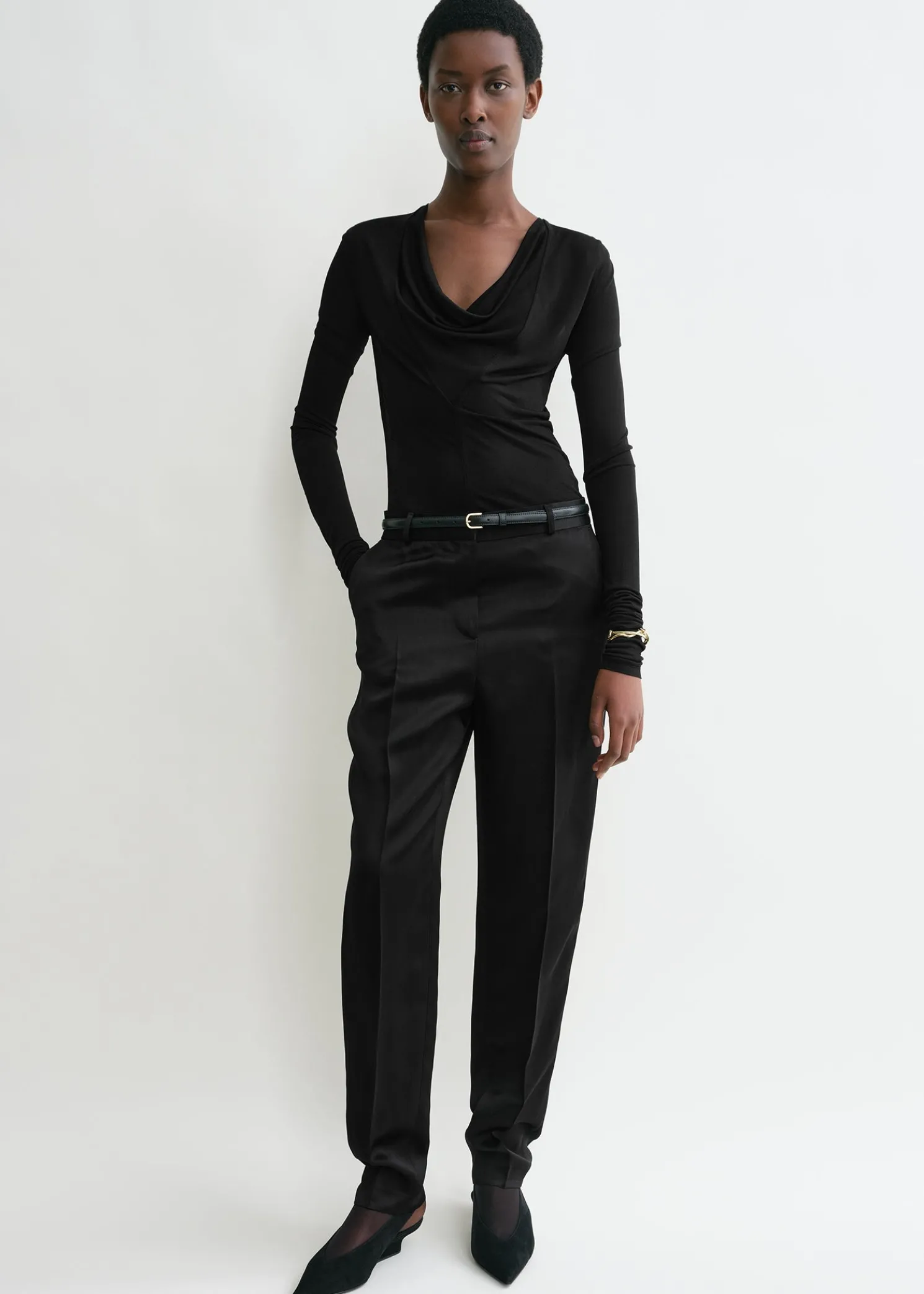 Draped V-neck top black