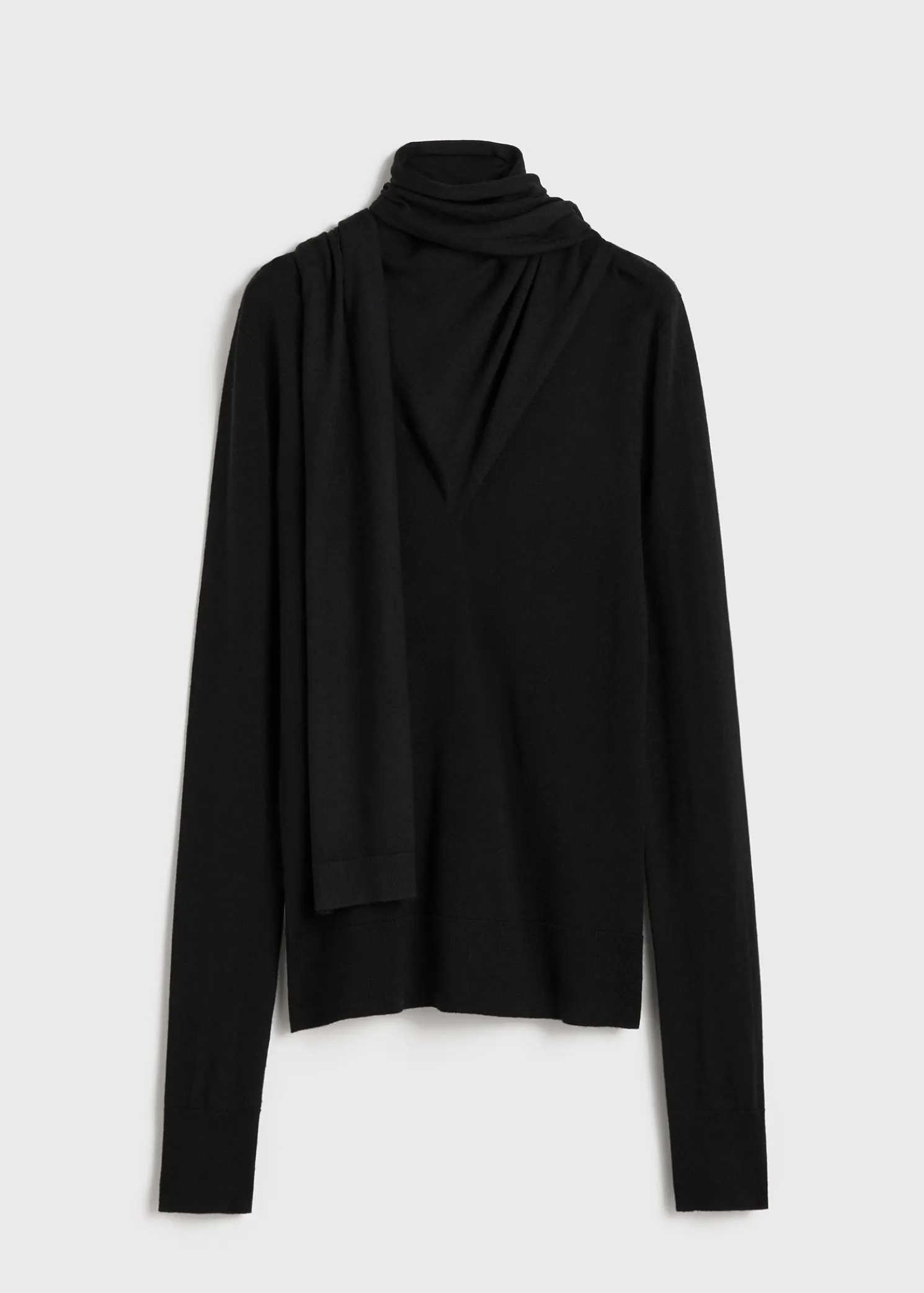 Draped-scarf fine knit black