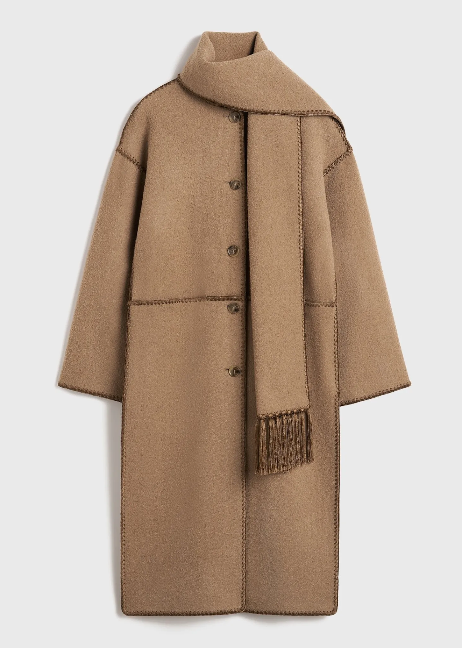 Embroidered scarf coat camel
