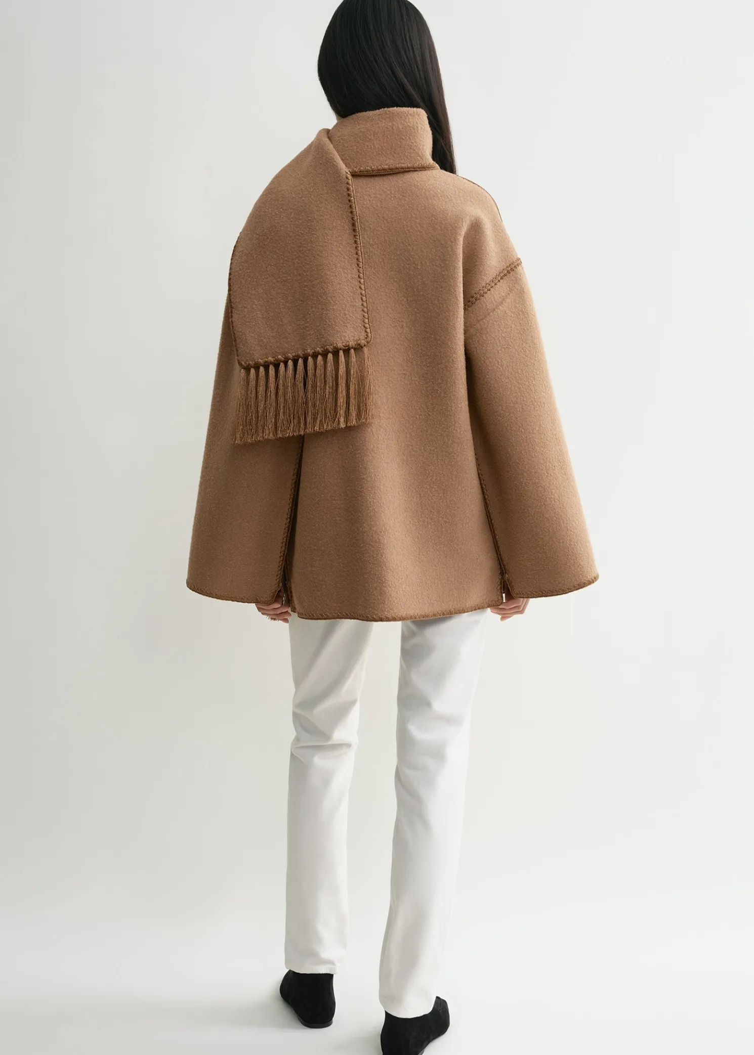 Embroidered scarf jacket camel