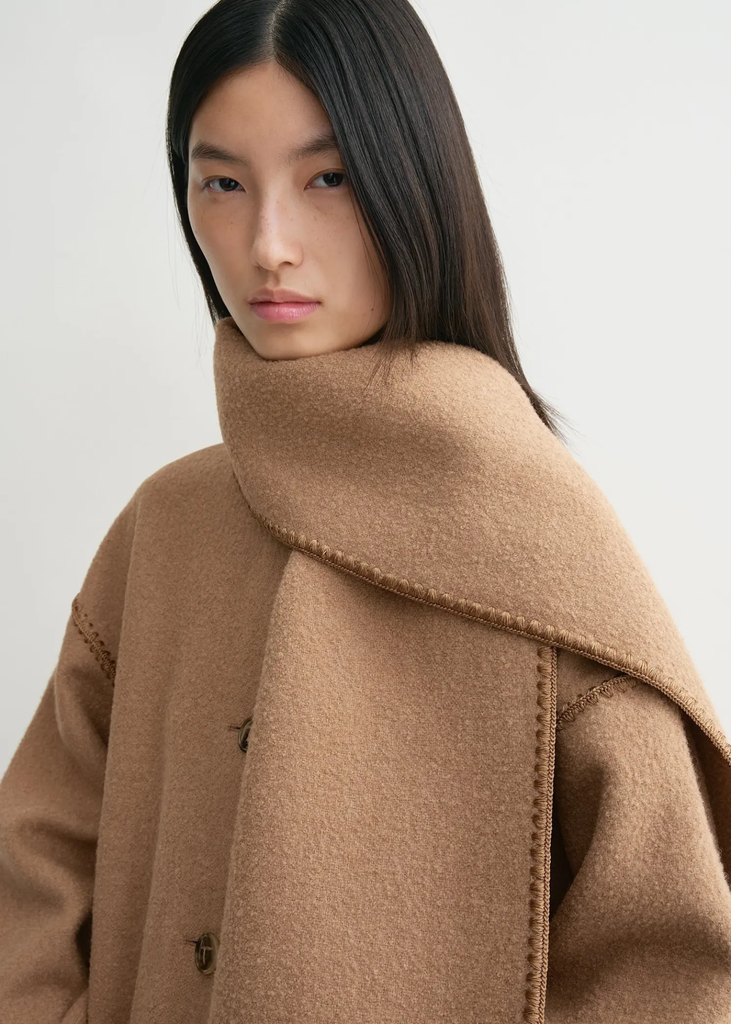 Embroidered scarf jacket camel