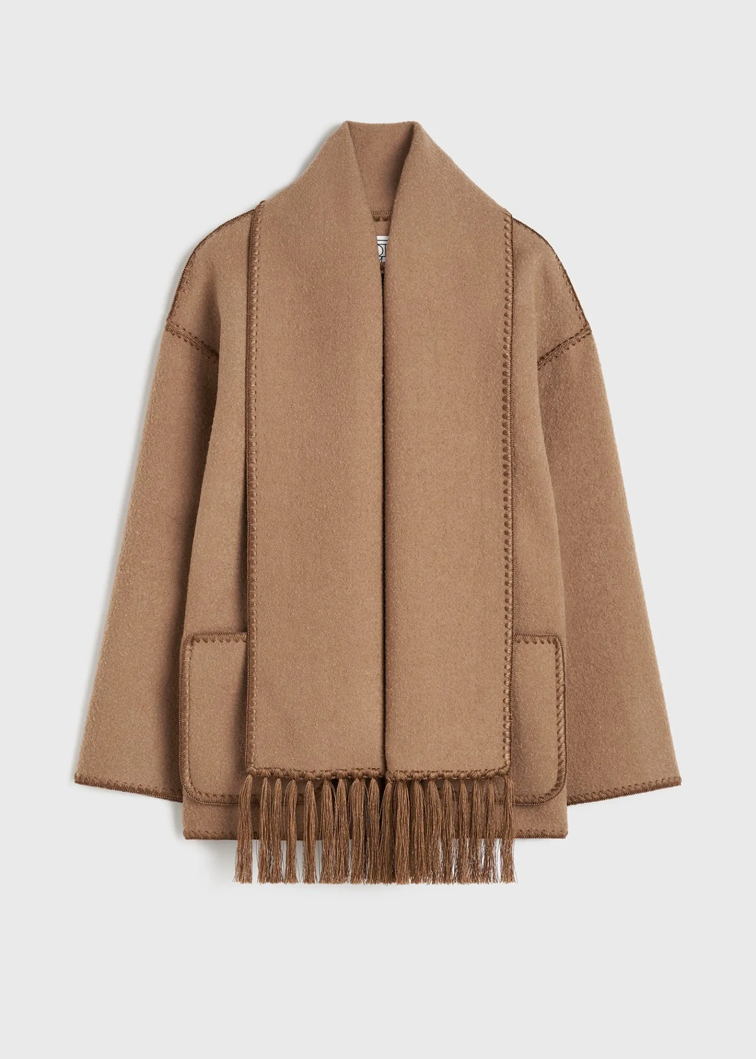 Embroidered scarf jacket camel
