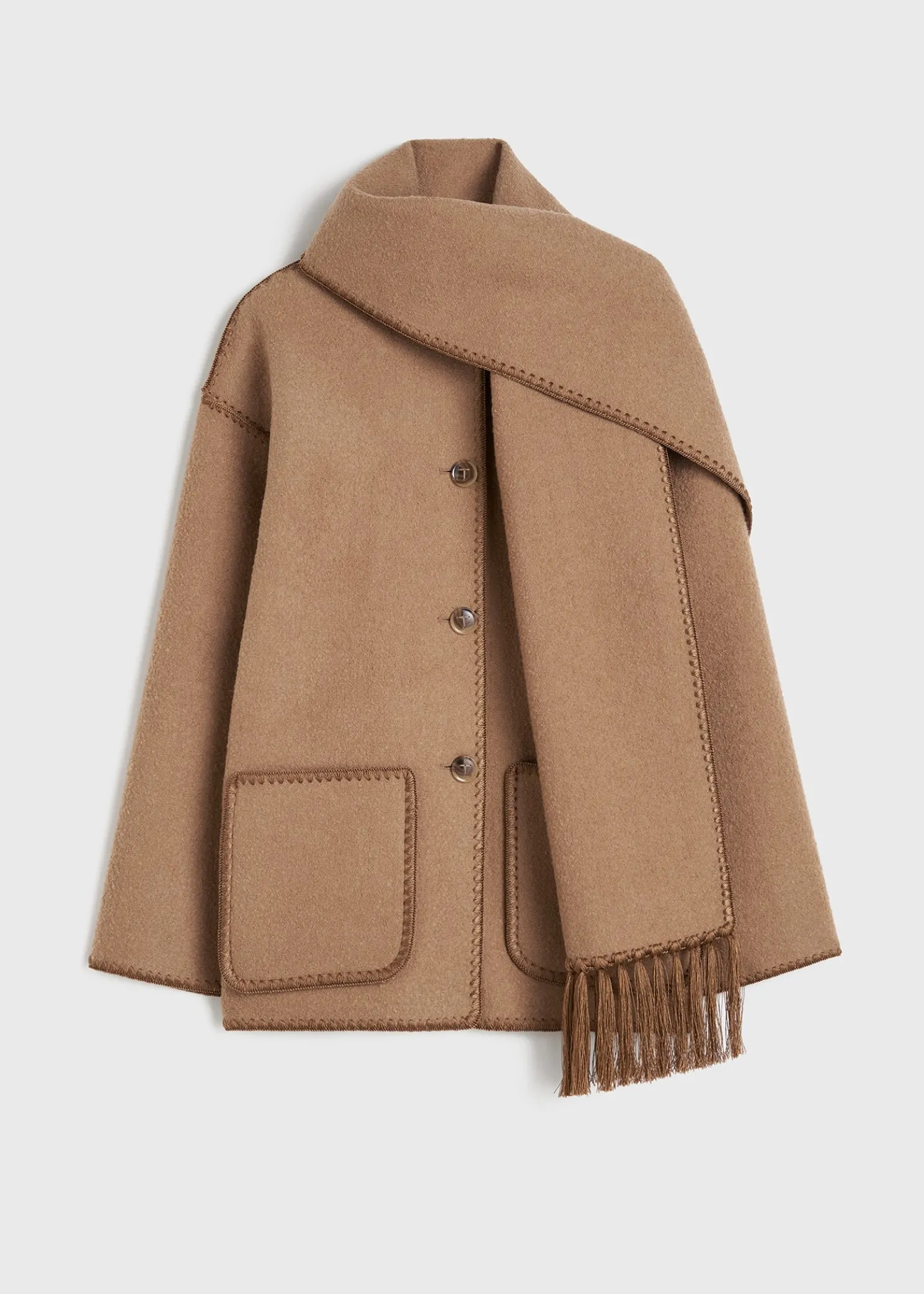 Embroidered scarf jacket camel