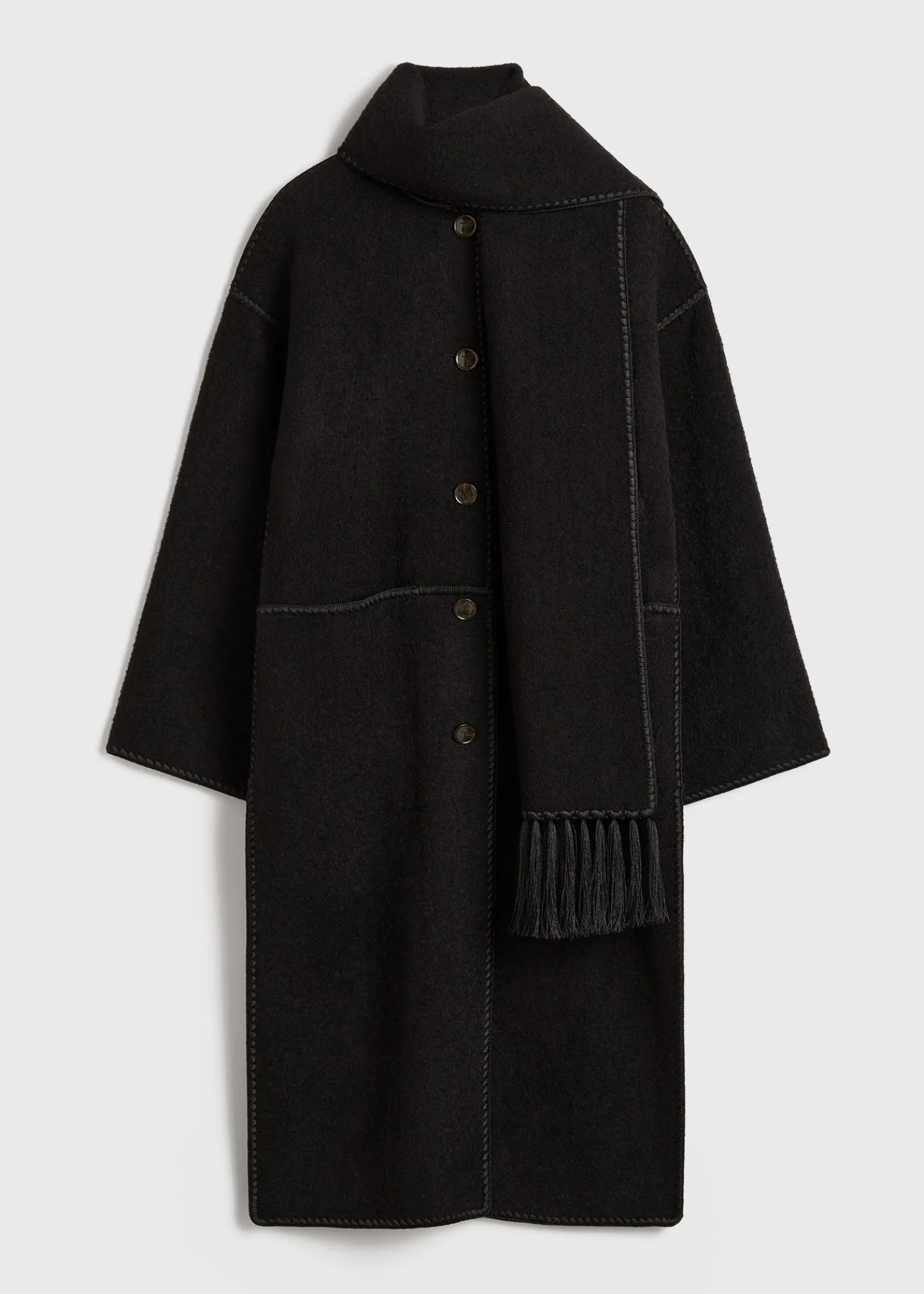 Embroidered scarf coat black
